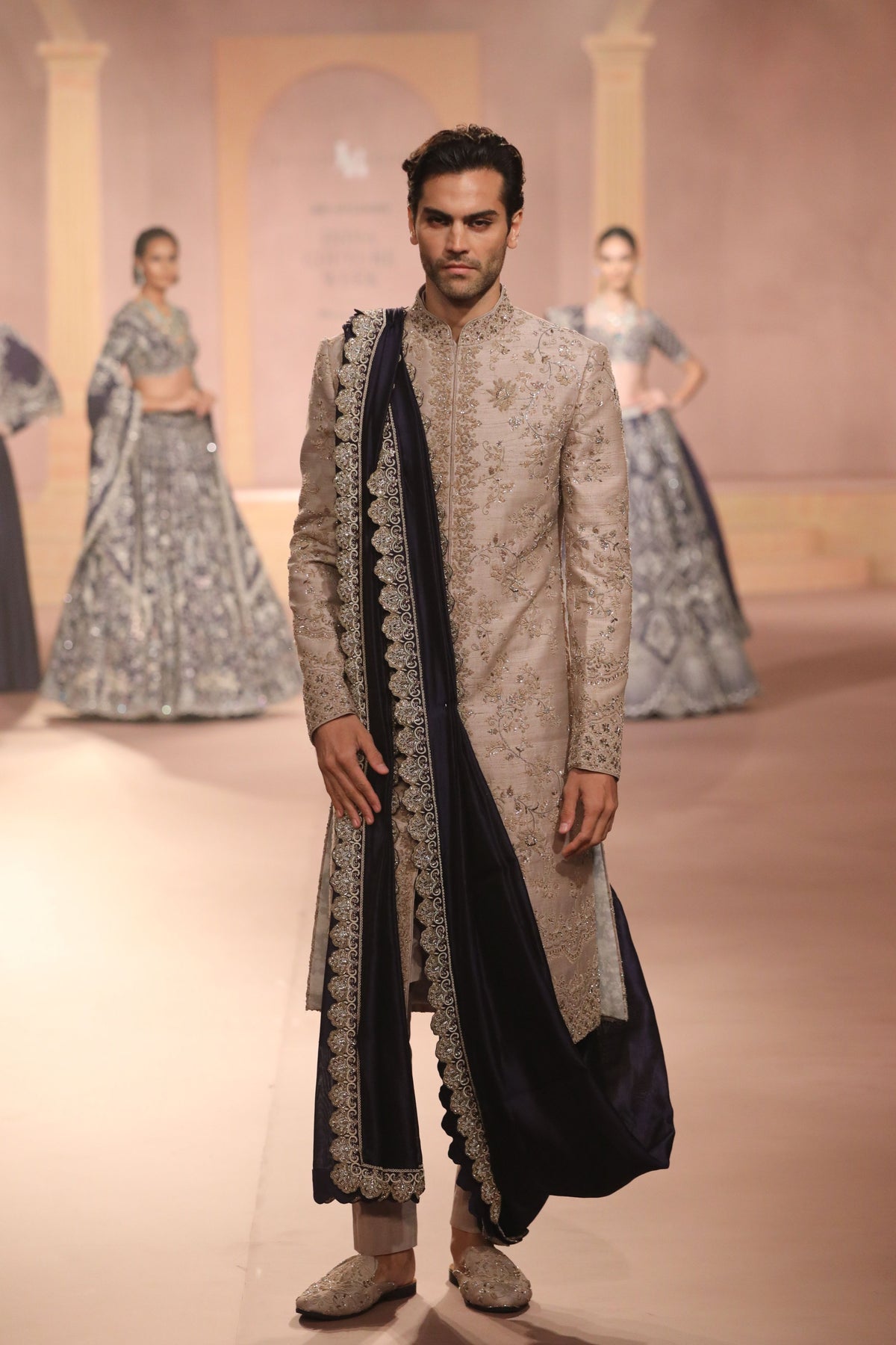 Beige Embroidered Sherwani Set