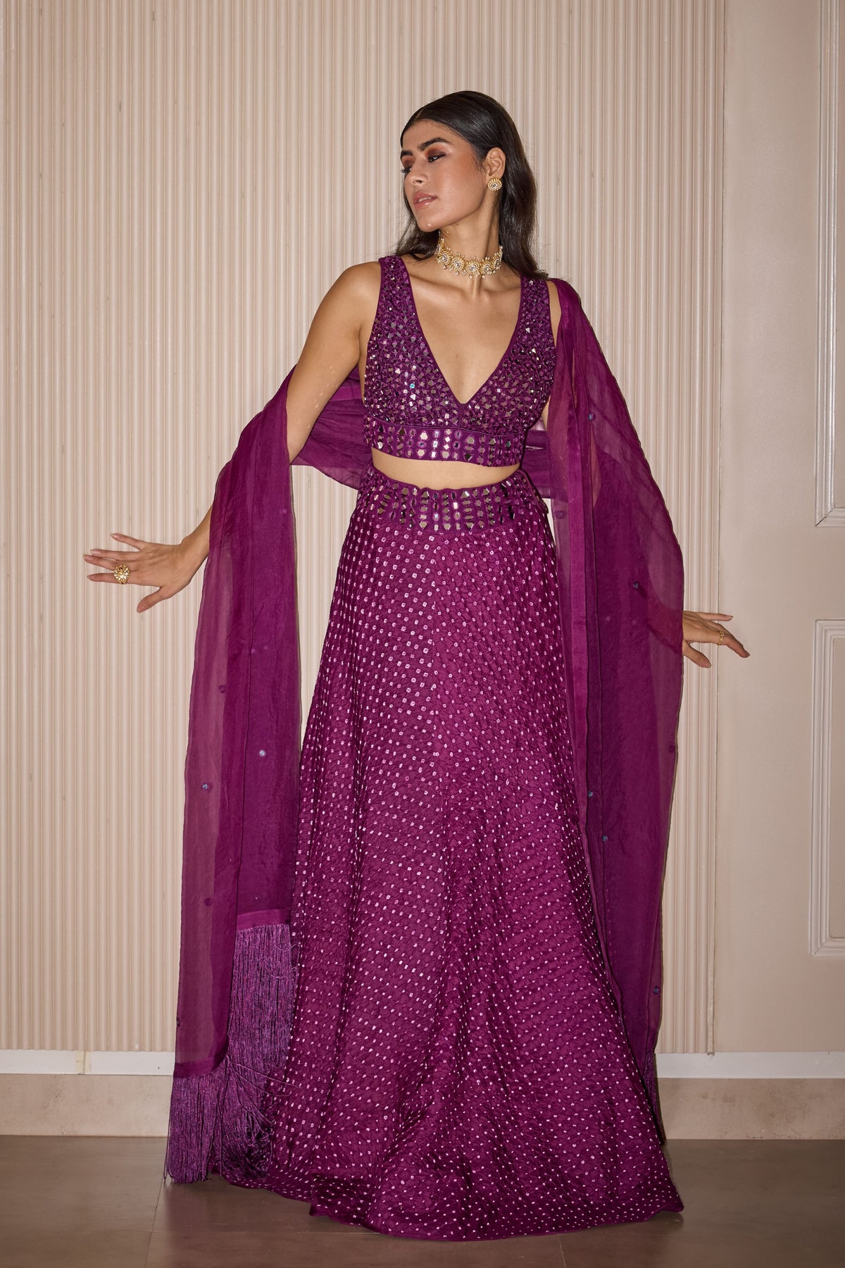 Maidana Bandhani Purple Lehenga Set