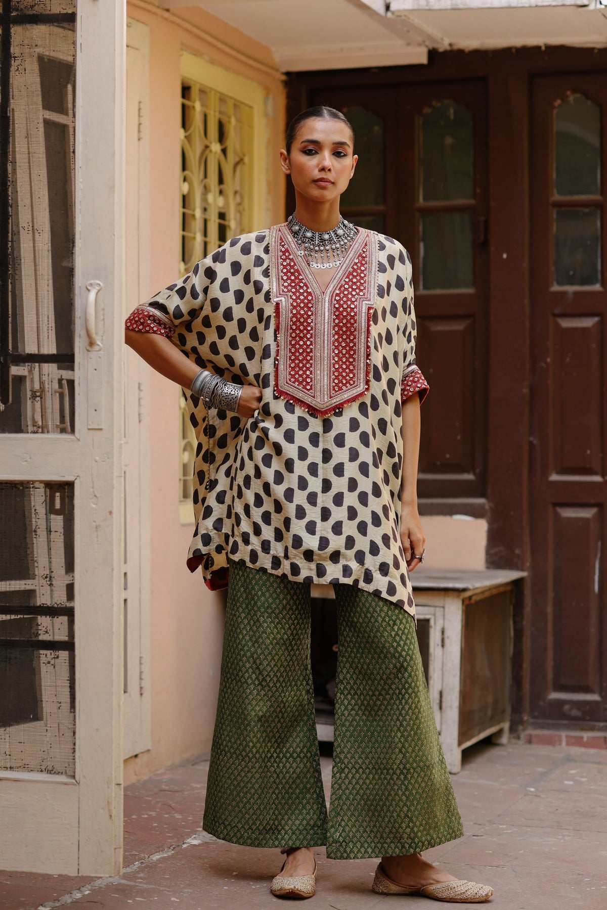 Green Halfmoon Kaftan Set