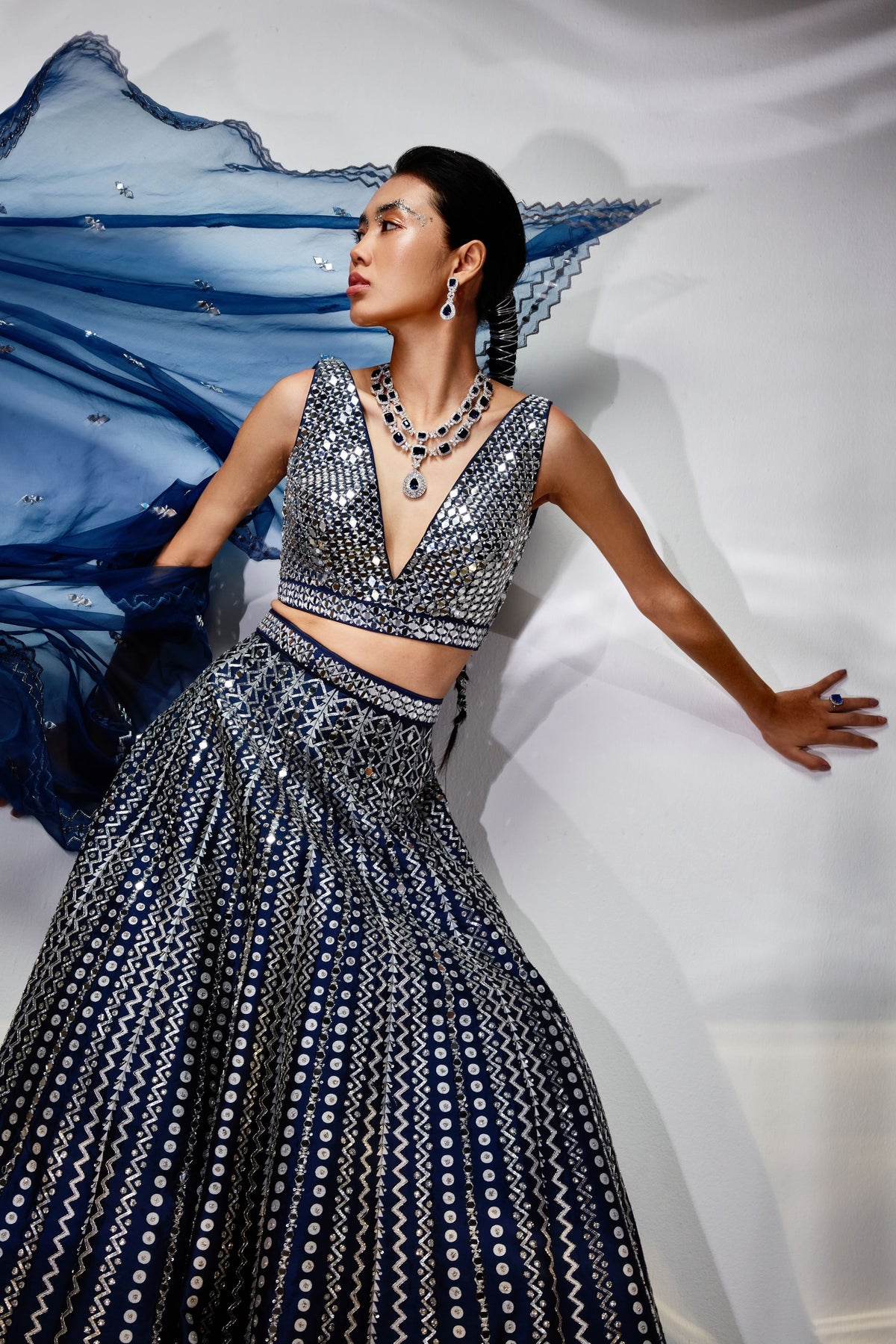 Midnight Blue Mirror Lehenga Set