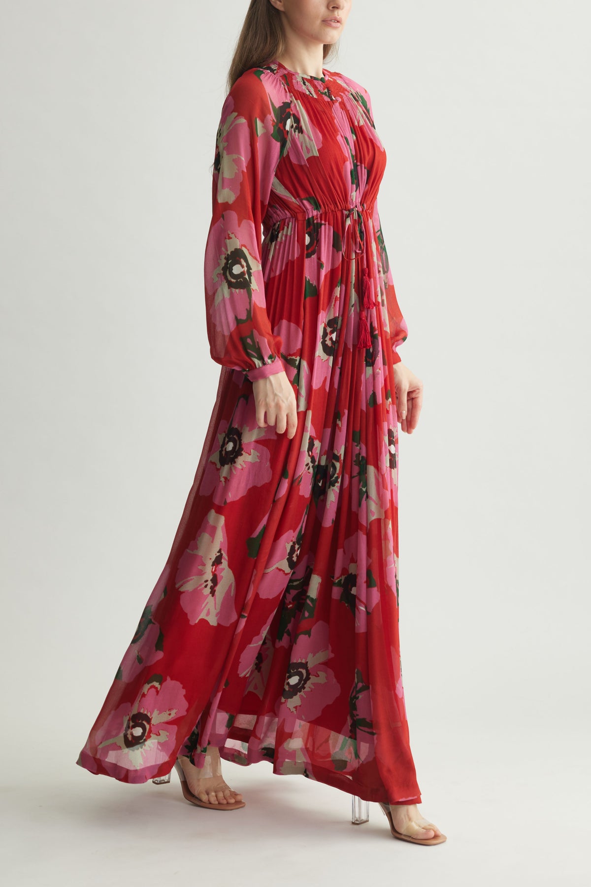 Red Floral Kaftan Dress