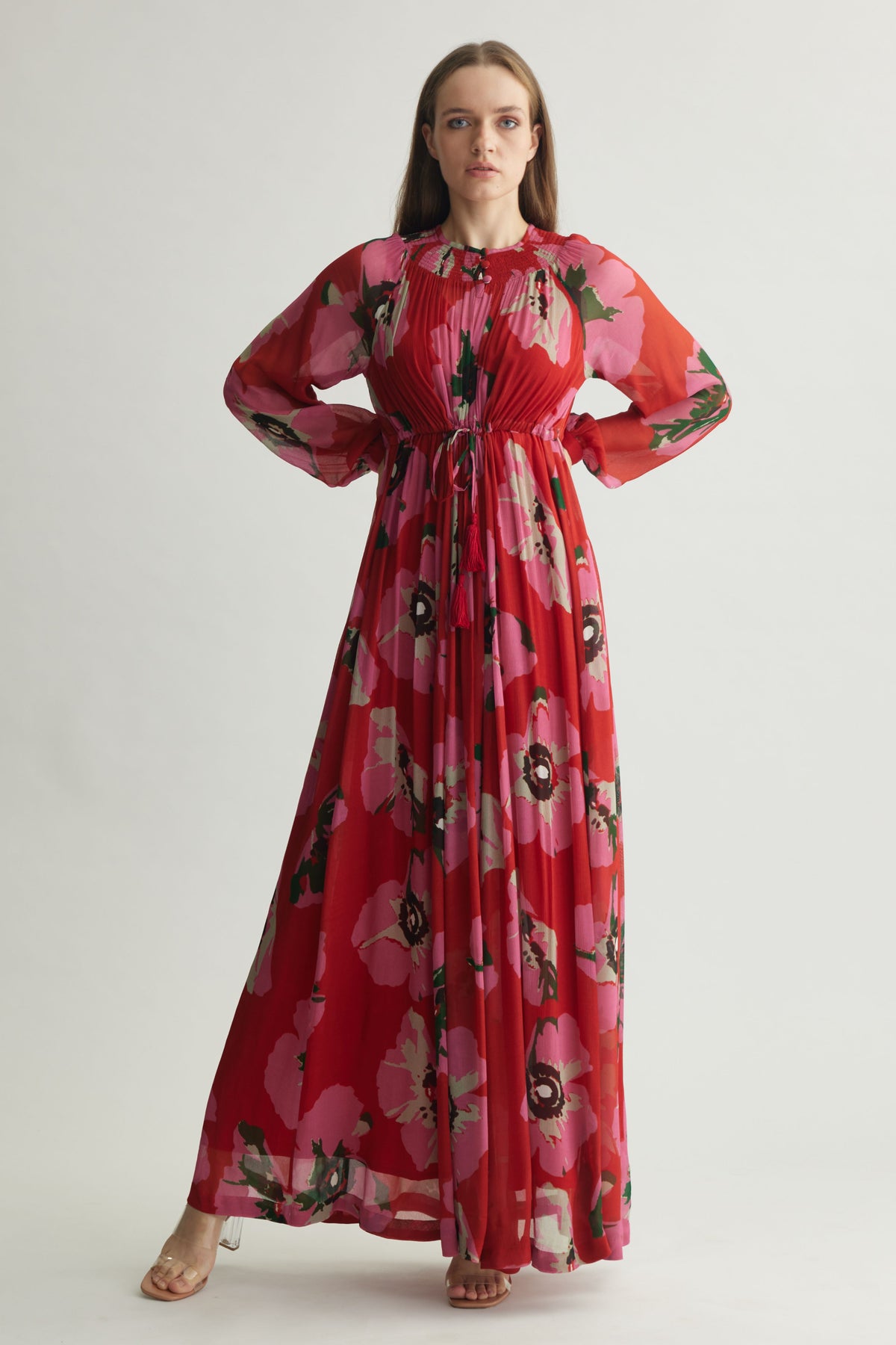 Red Floral Kaftan Dress