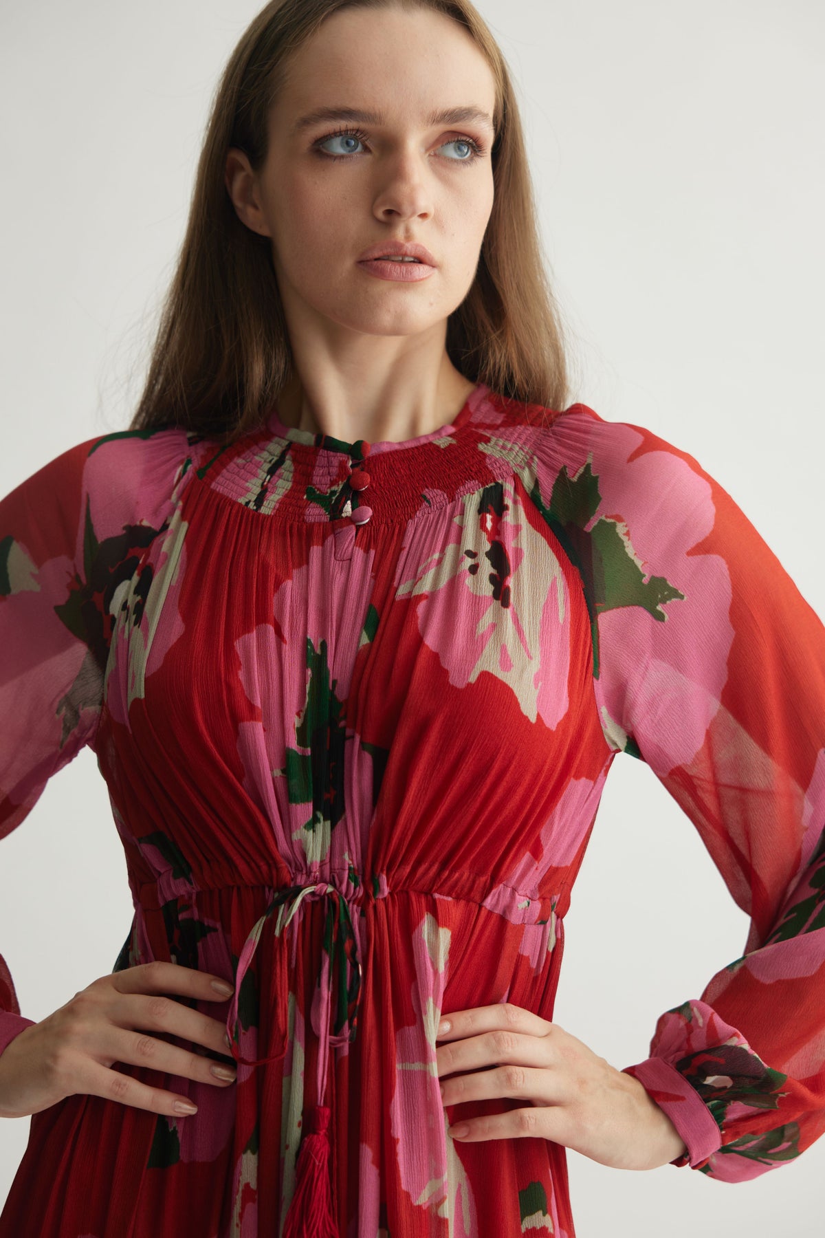 Red Floral Kaftan Dress