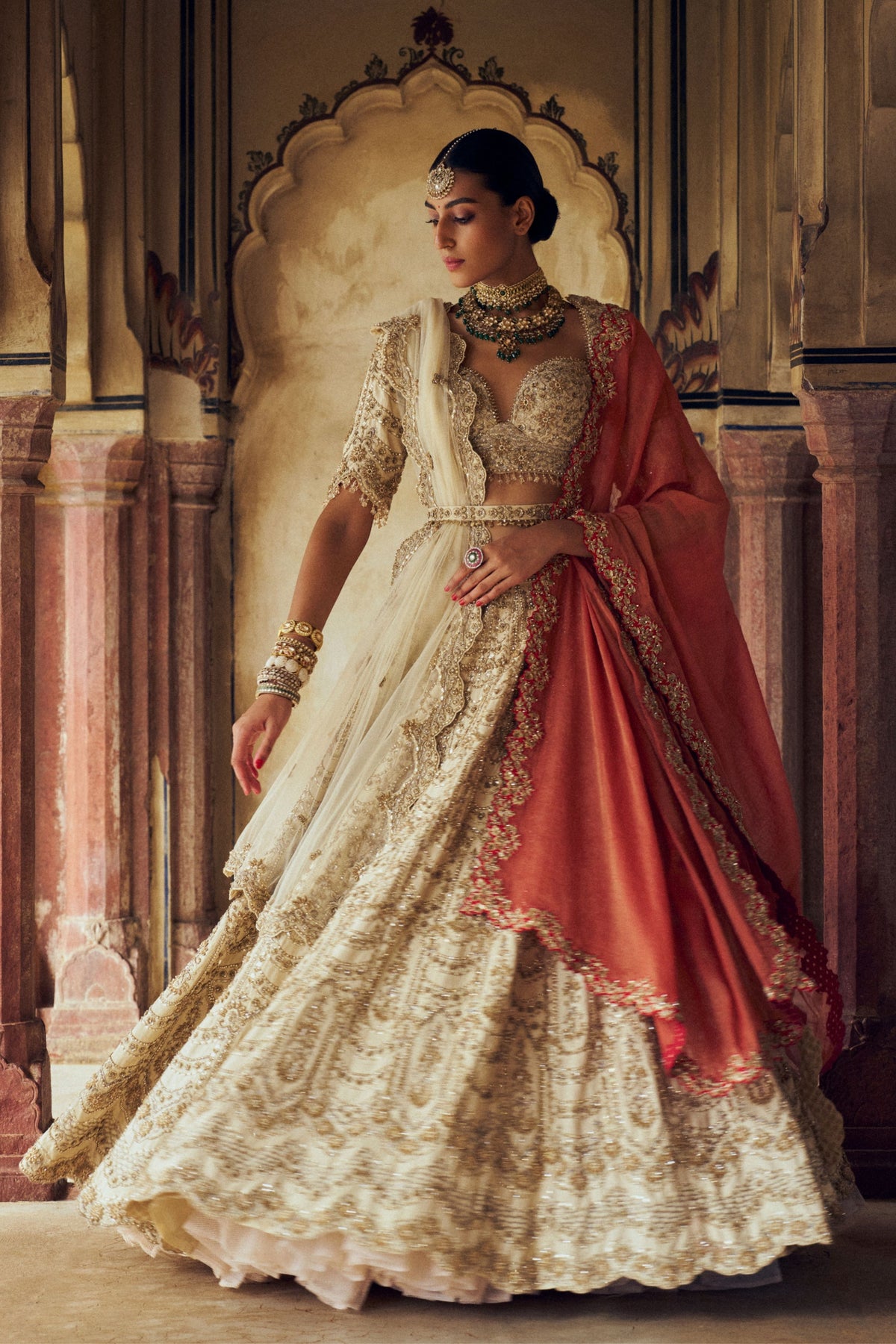 Gold kasab Lehenga Choli Set