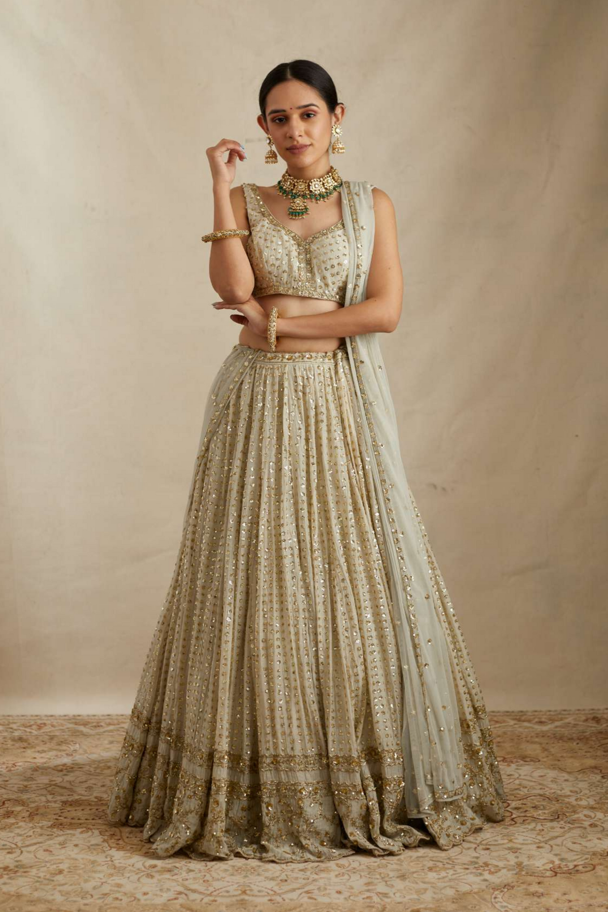 Light Mint Chanderi Silk Lehenga Set