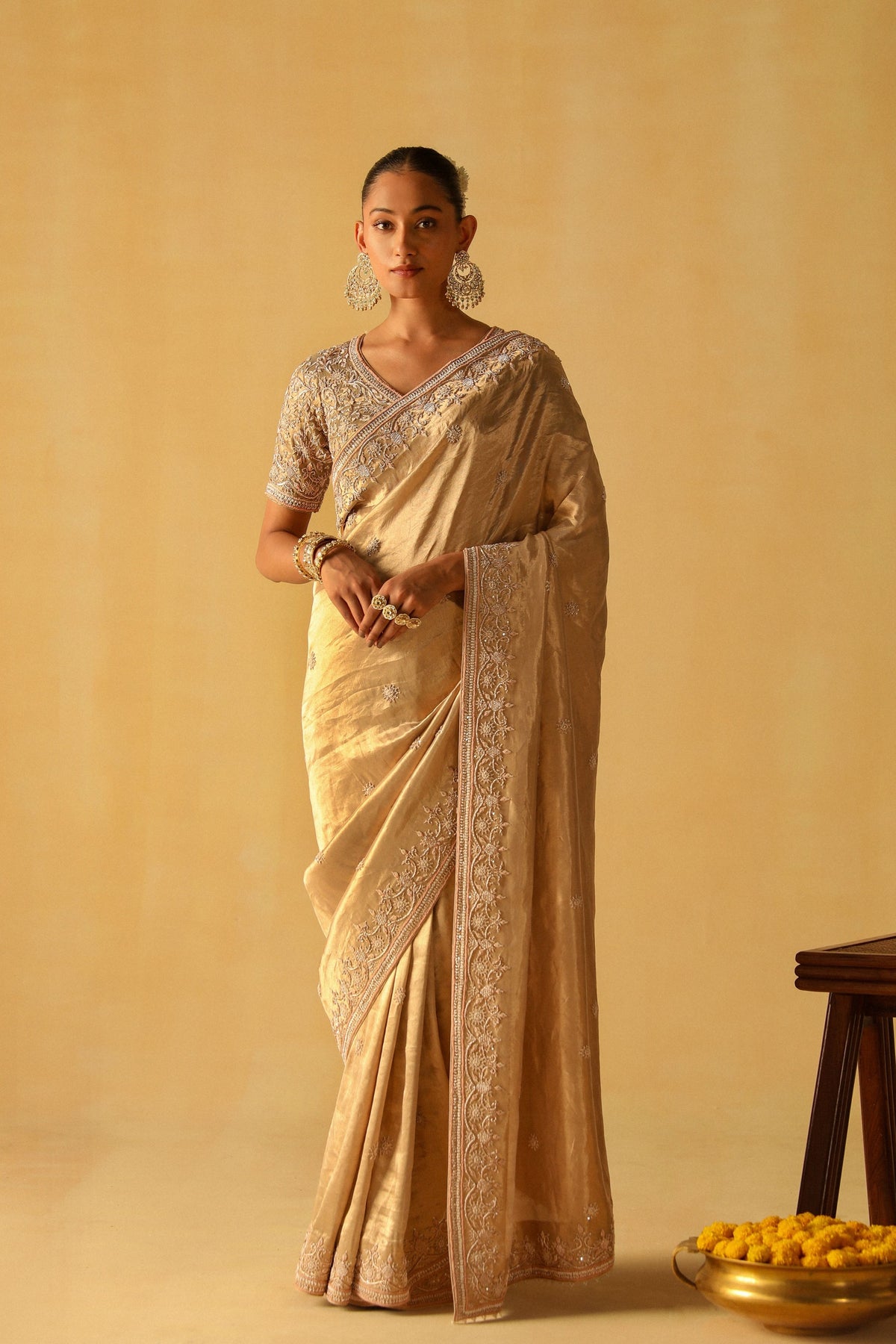 Gold Saraa Brocade Saree Set