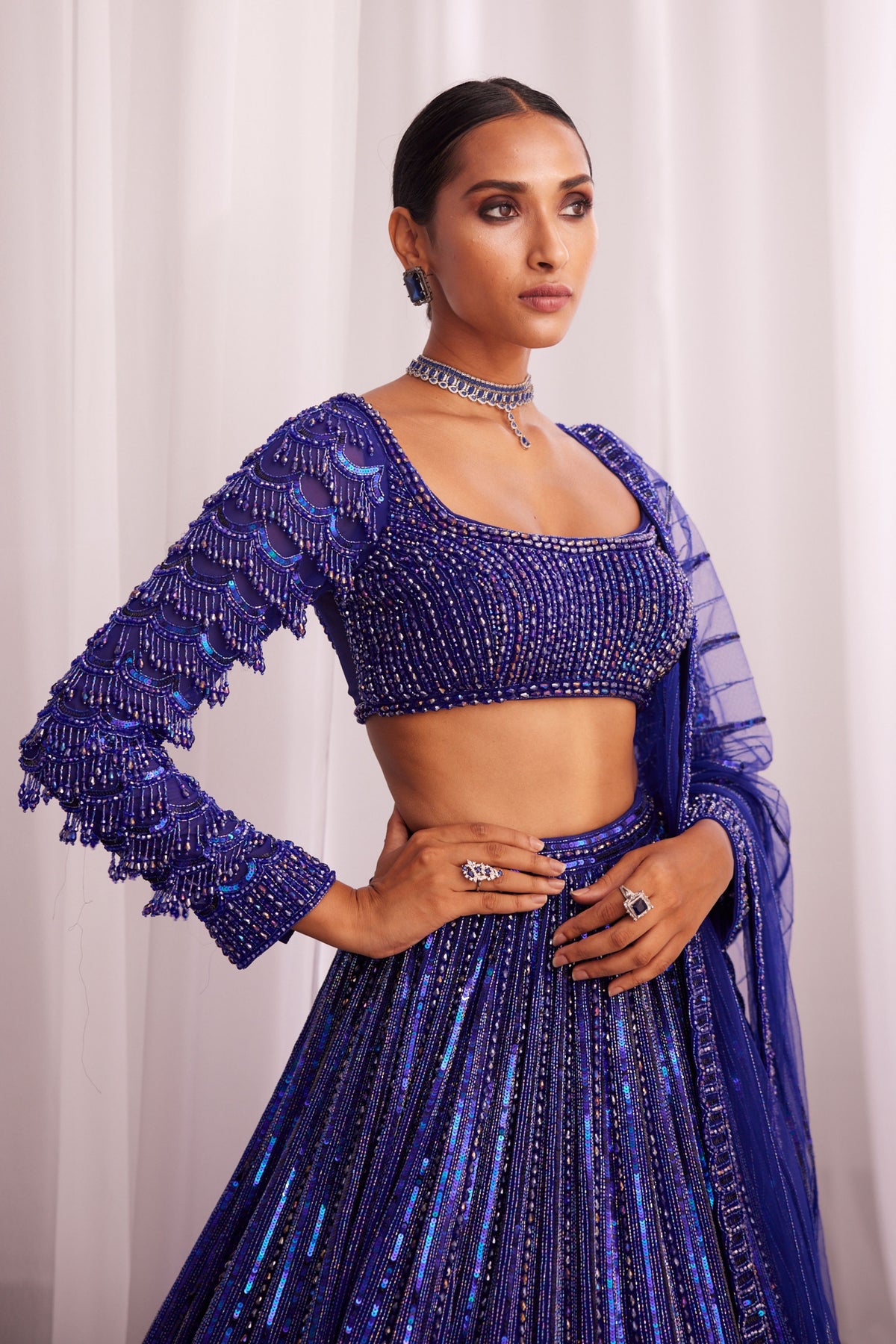 Blue Embroidered Lehenga Set