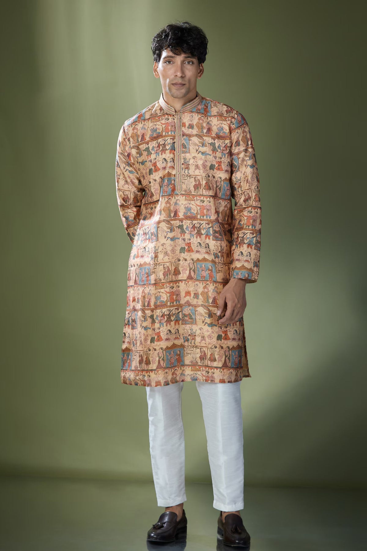 Multi Beige Printed Kurta Set