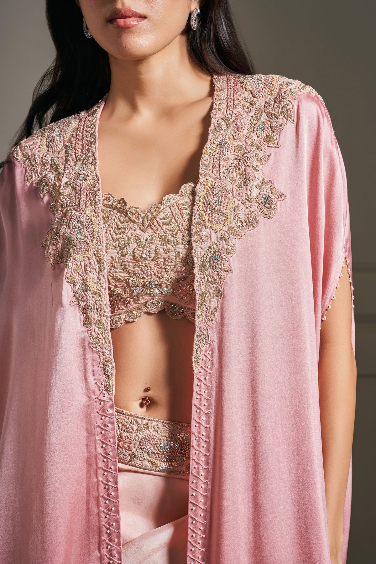 Chic Majesty Embellished Pink Cape