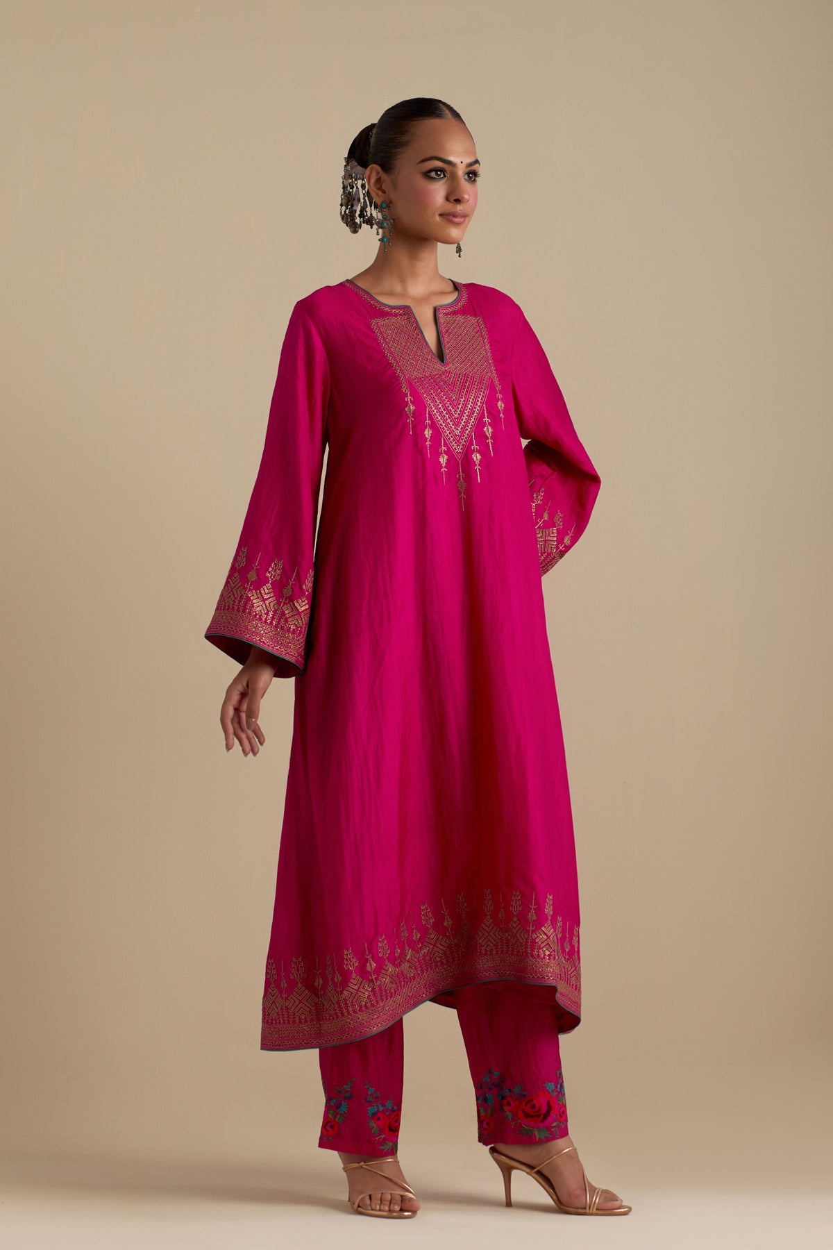 Fuchsia A-line Kurta Set