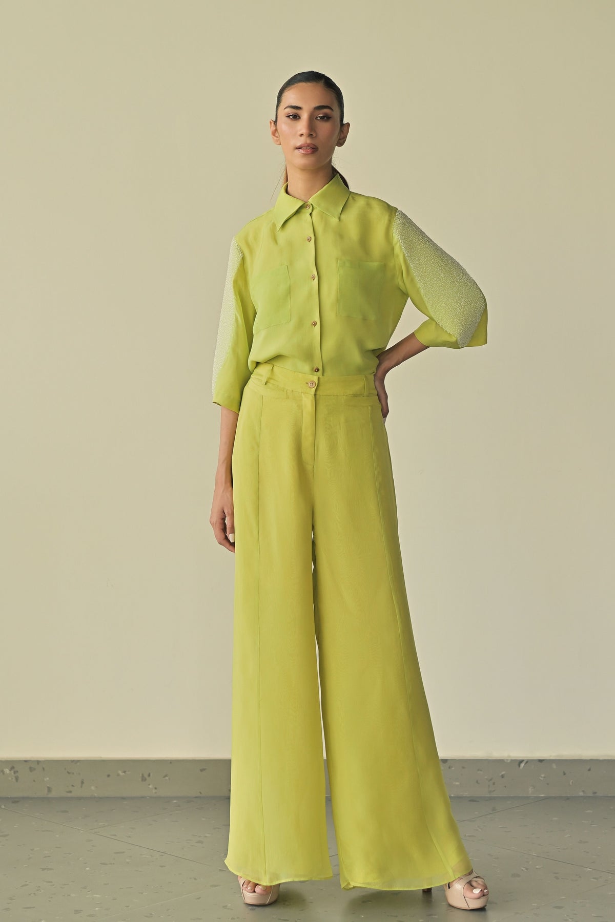 Monet Green Organza Parallel Trousers