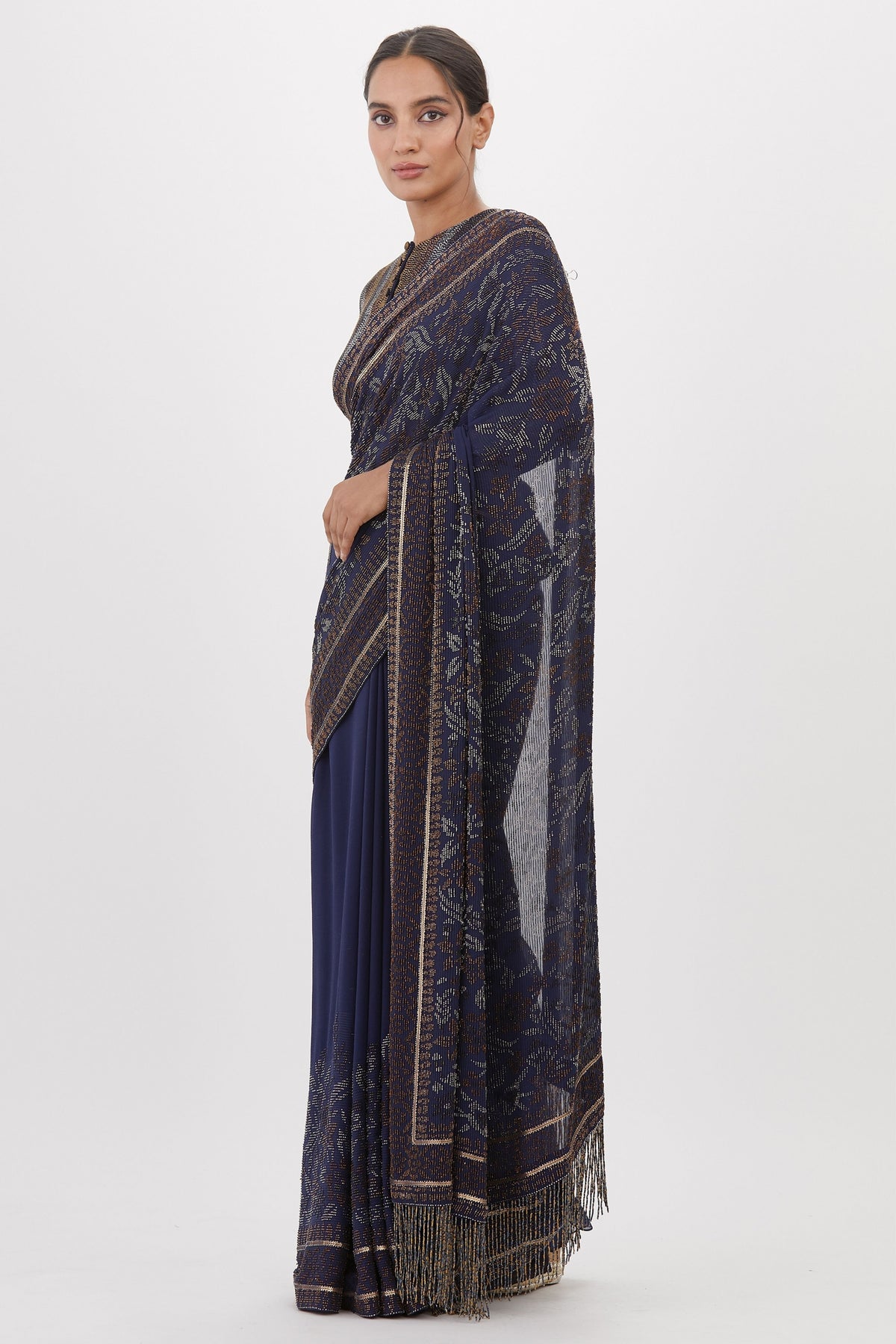 Navy Cutdana Saree Set