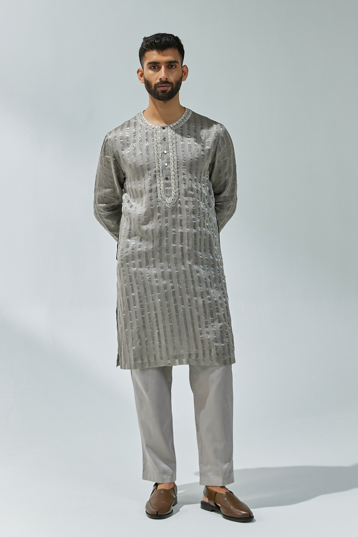 Grey Embroidered Kurta Sets