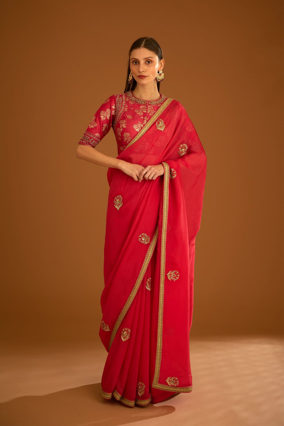 Cranberry pink Saree set