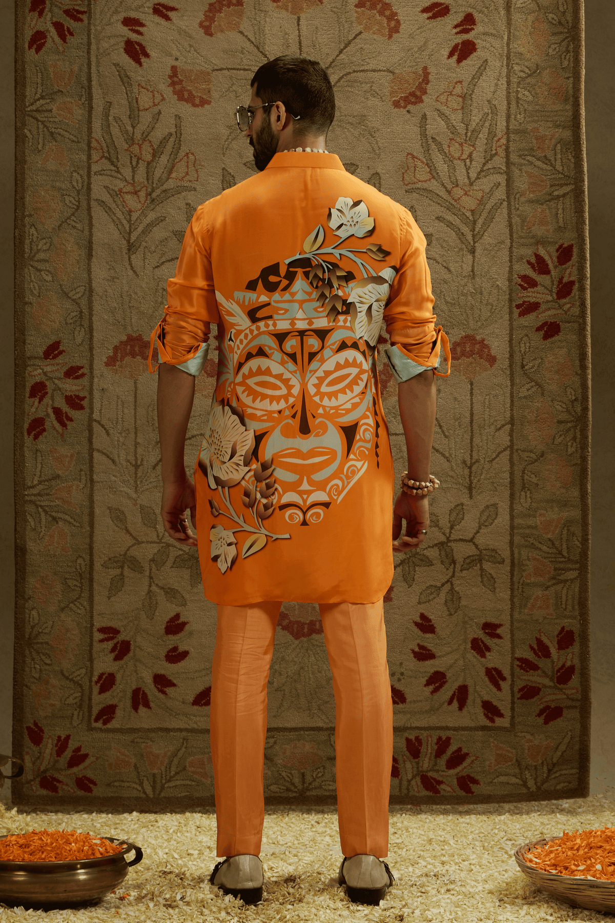 Orange Rolled up Sleeves Kurta