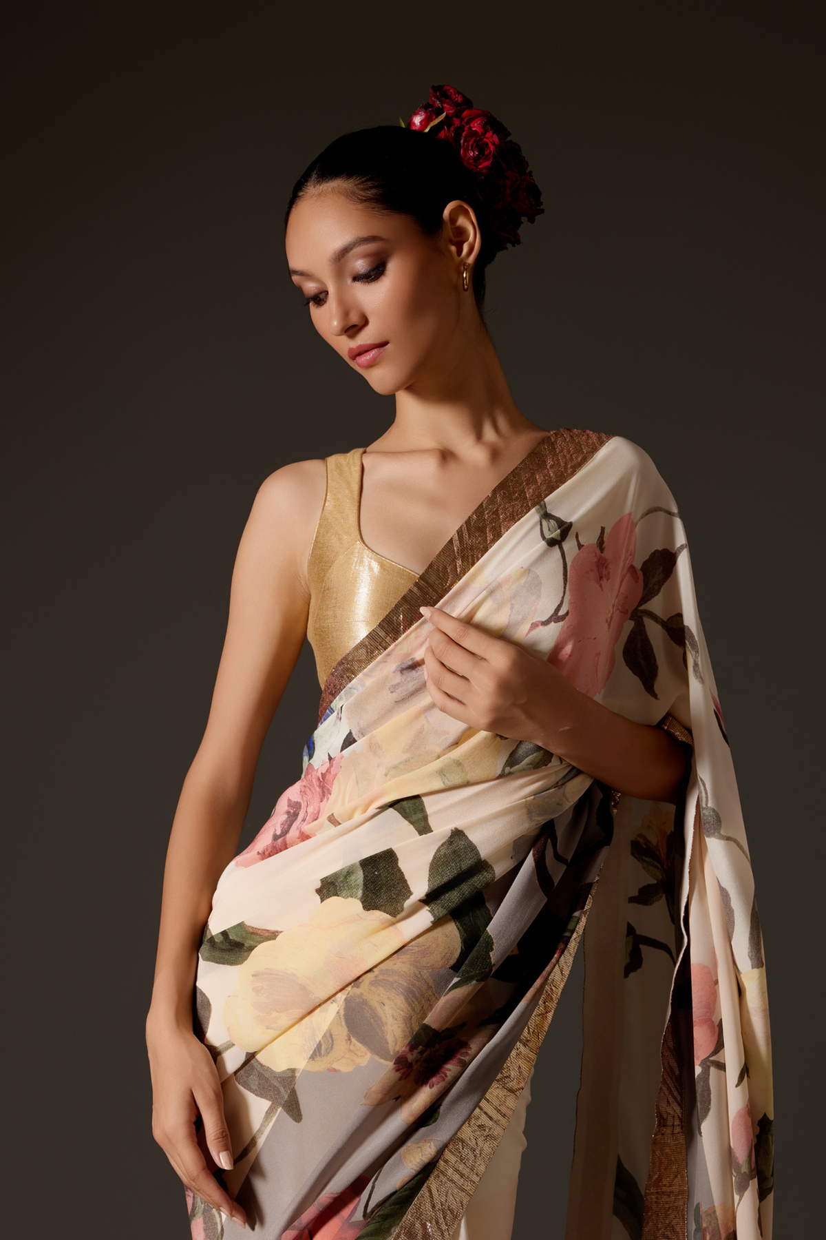 Ivory Saree With Digital Print