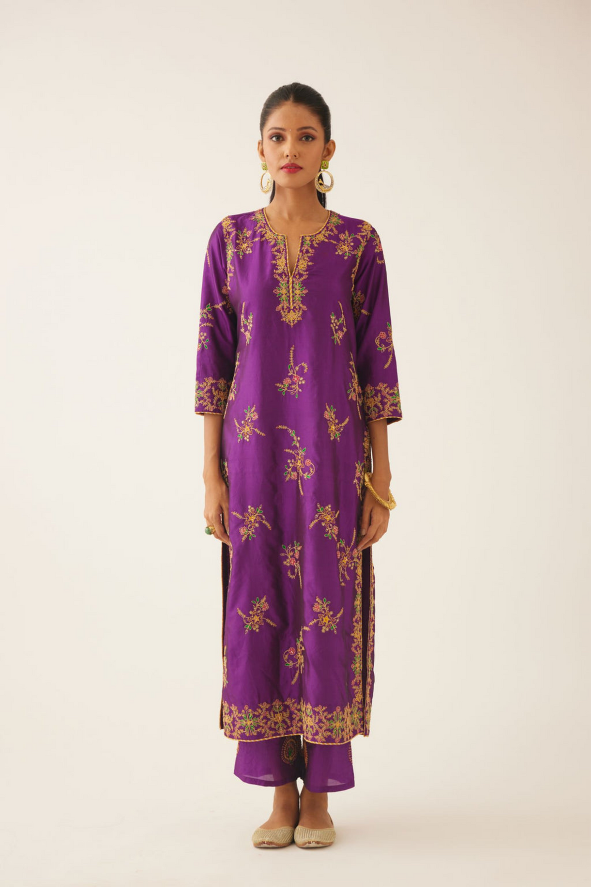 Plum Purple Straight  Silk Kurta Set