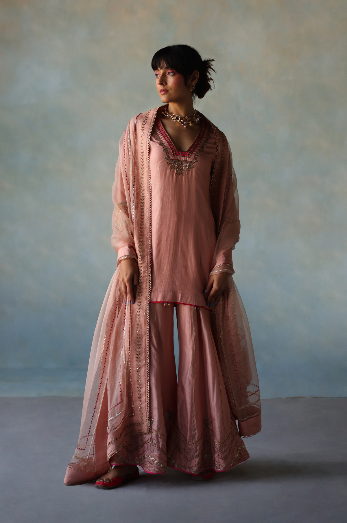 Gul Nude Pink Silk Sharara Set  