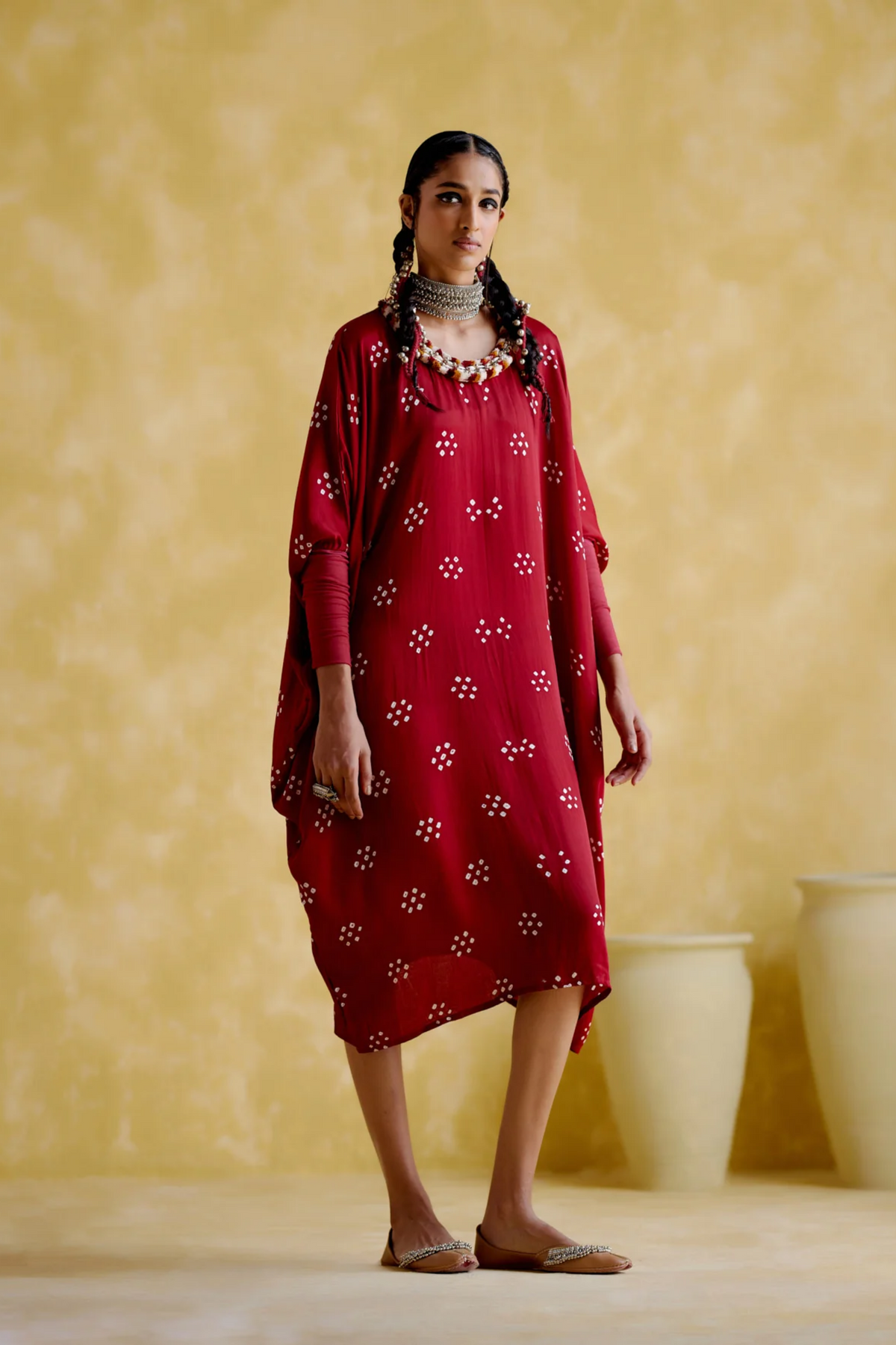 Annapoorna Maroon Bandhini Kaftan