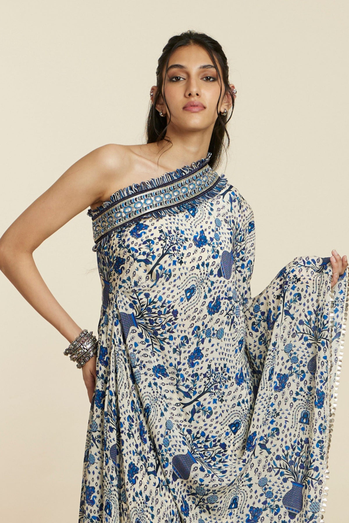 Blue One Shoulder Kaftan Set