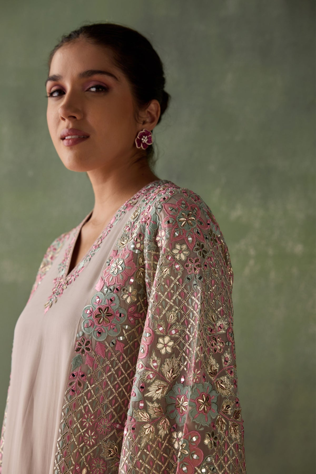 Grey Floral Kurta Set