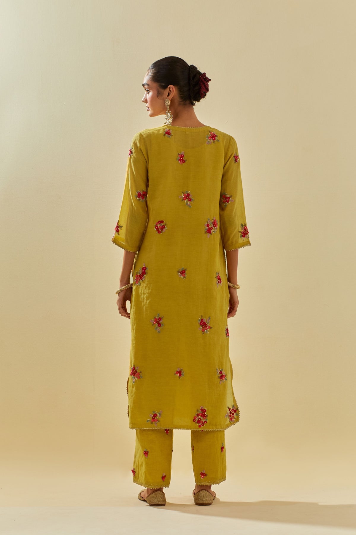 Yellow Tissue Kurta With Pants