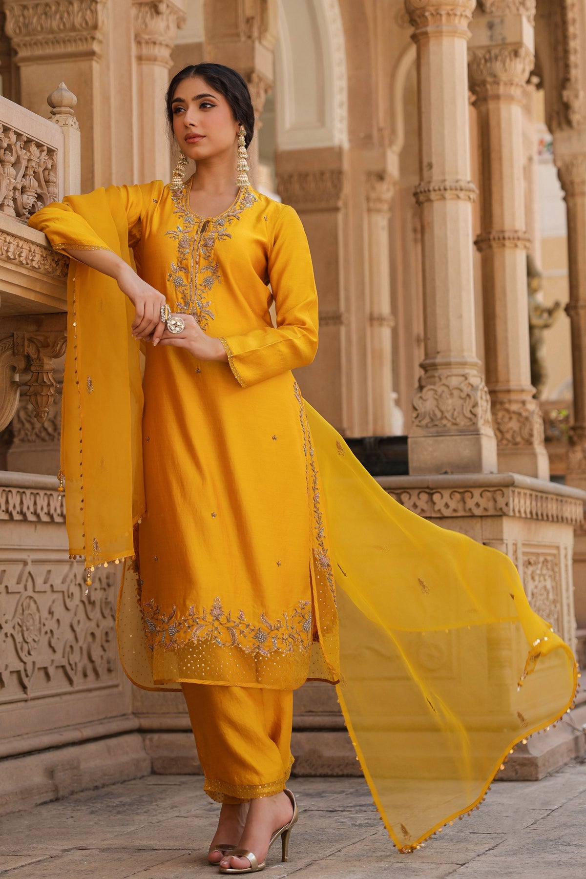 Heavy Long Yellow Kurta Set