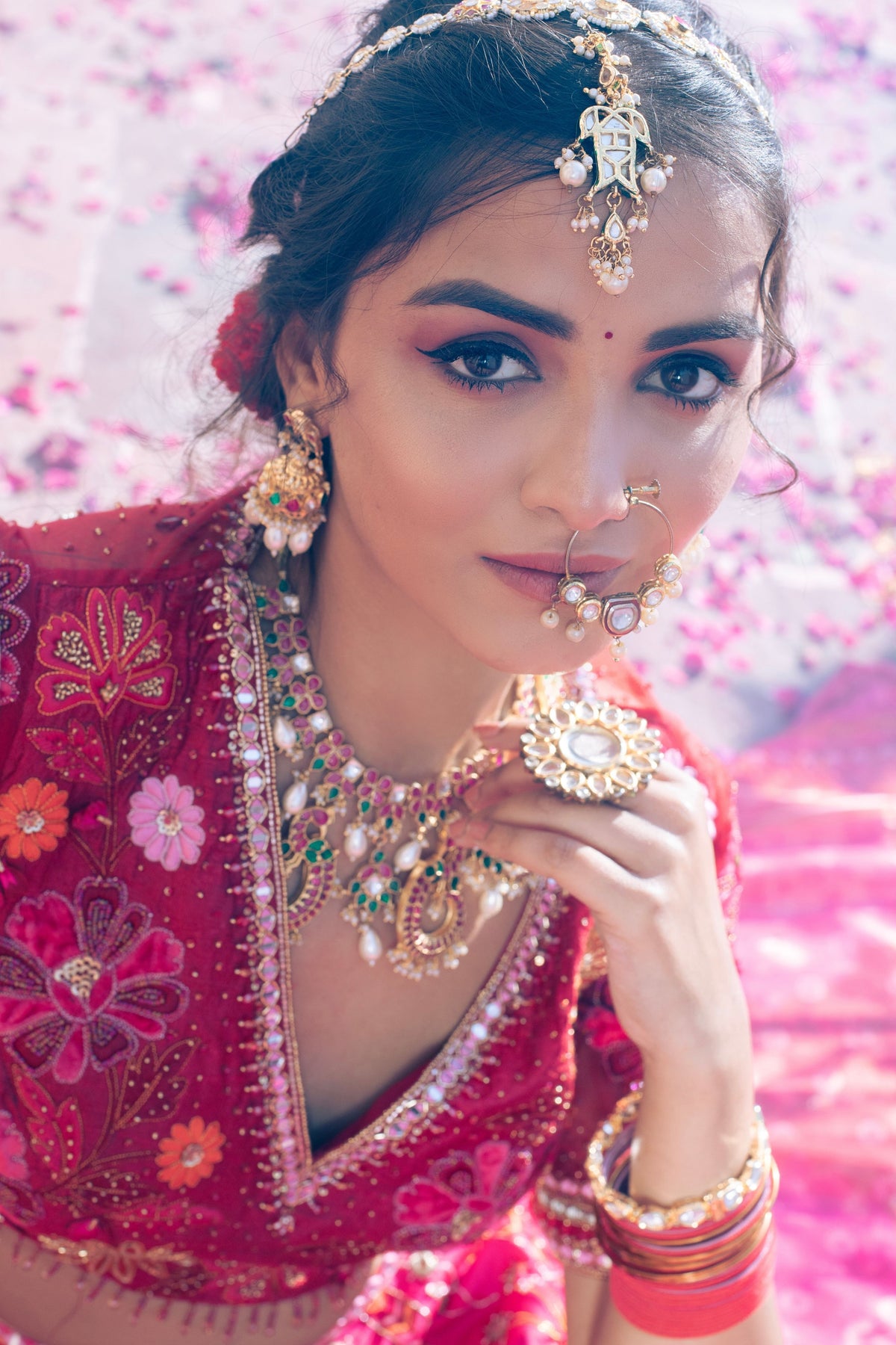 Maroon Embroidered and Printed Lehenga Set