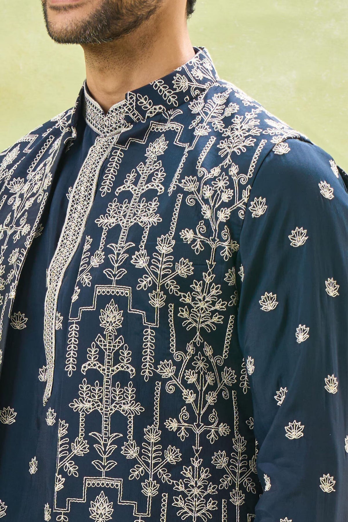 Blue Embroidered Nehru Jacket Set