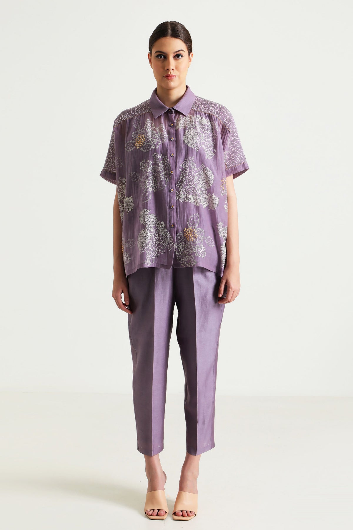 Mauve Embroidery Shirt and Pant Set