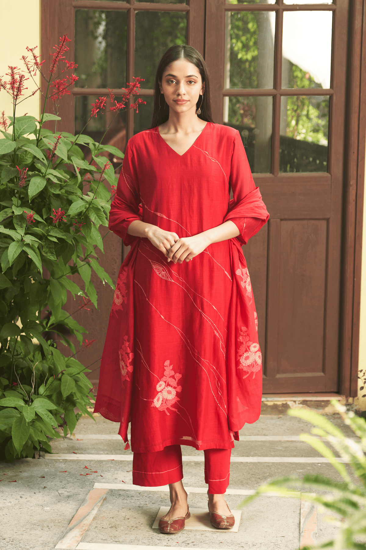 Crimson  Floral Kurta Set