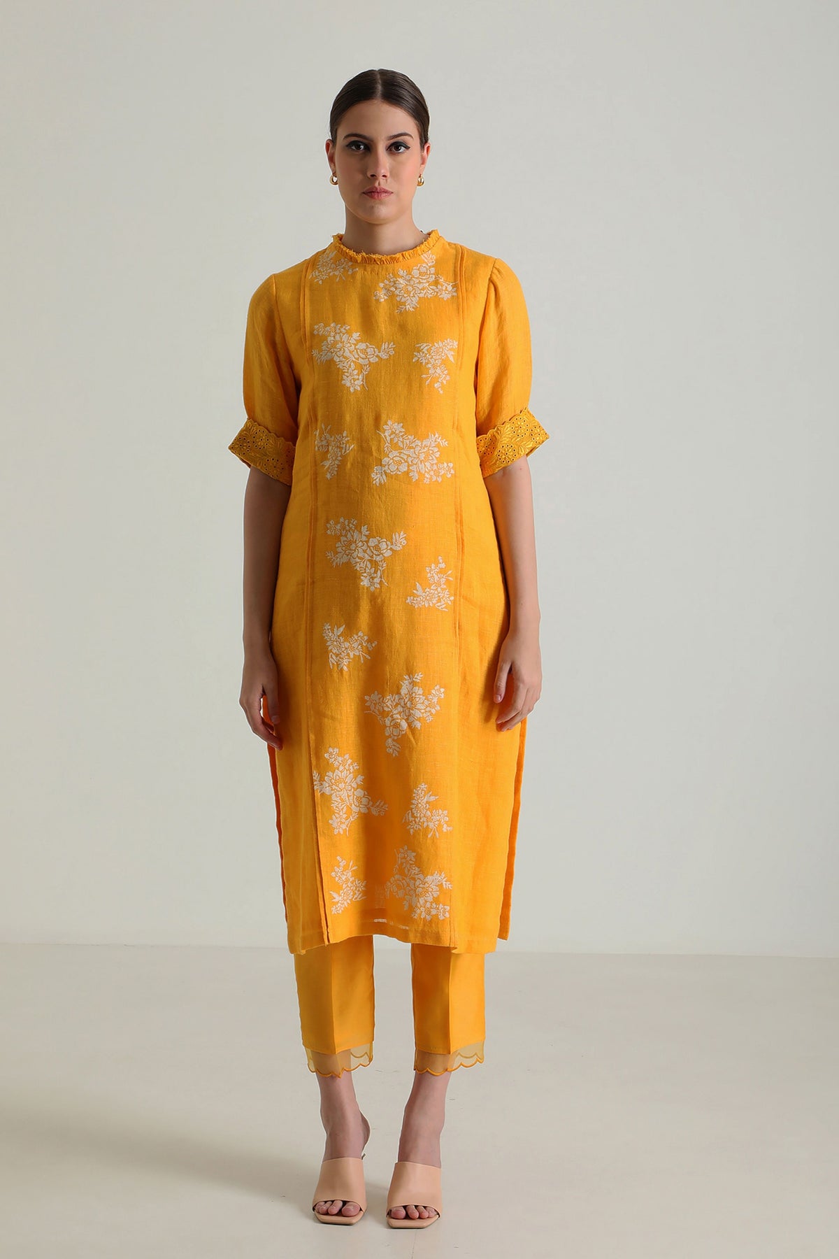 Mustard Chanderi Tunic Set