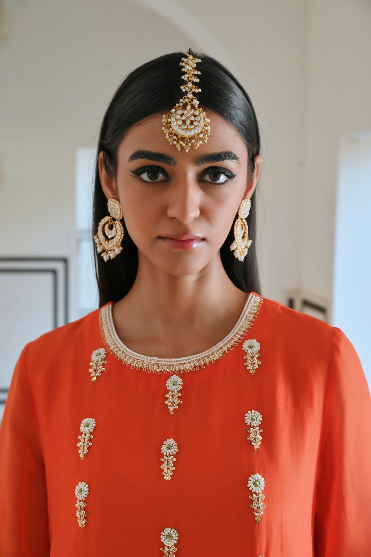 Orange Embroidered Kurta