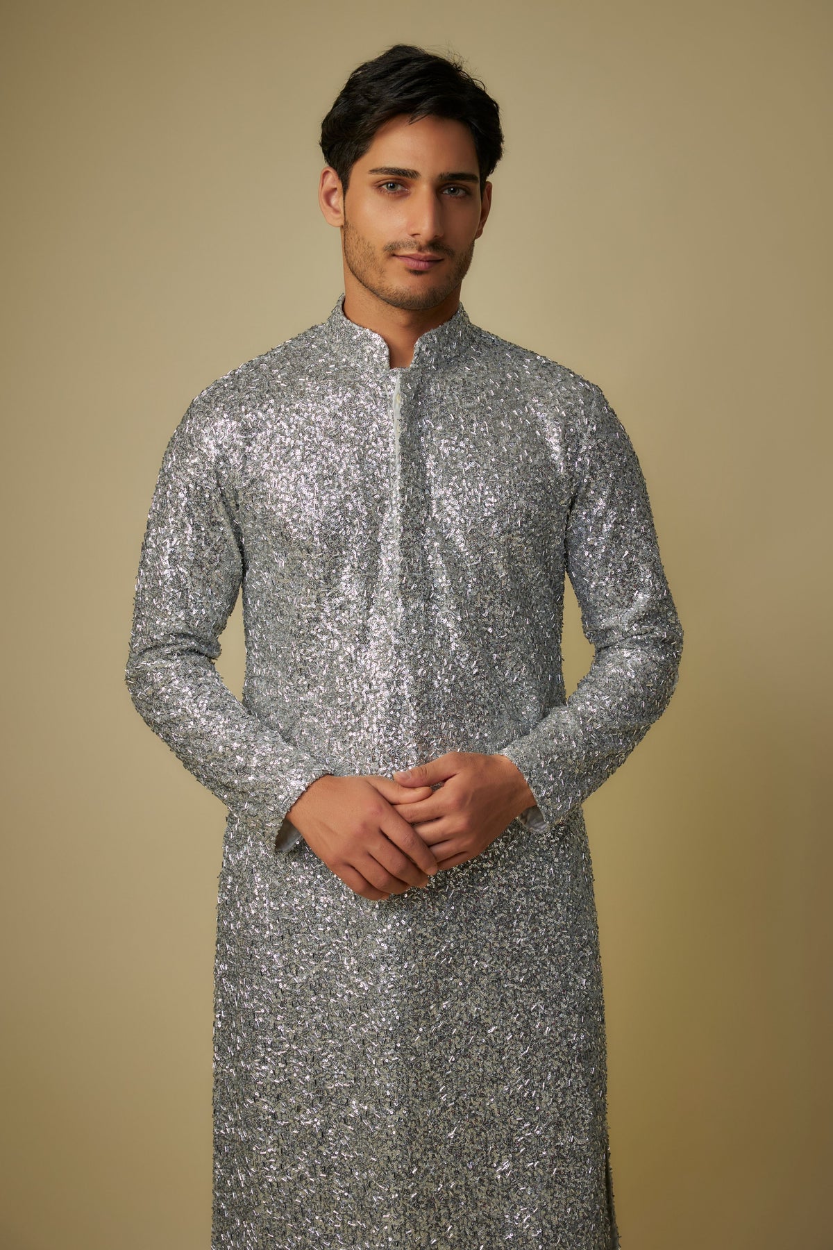 Silver Embroidered Kurta With Pants