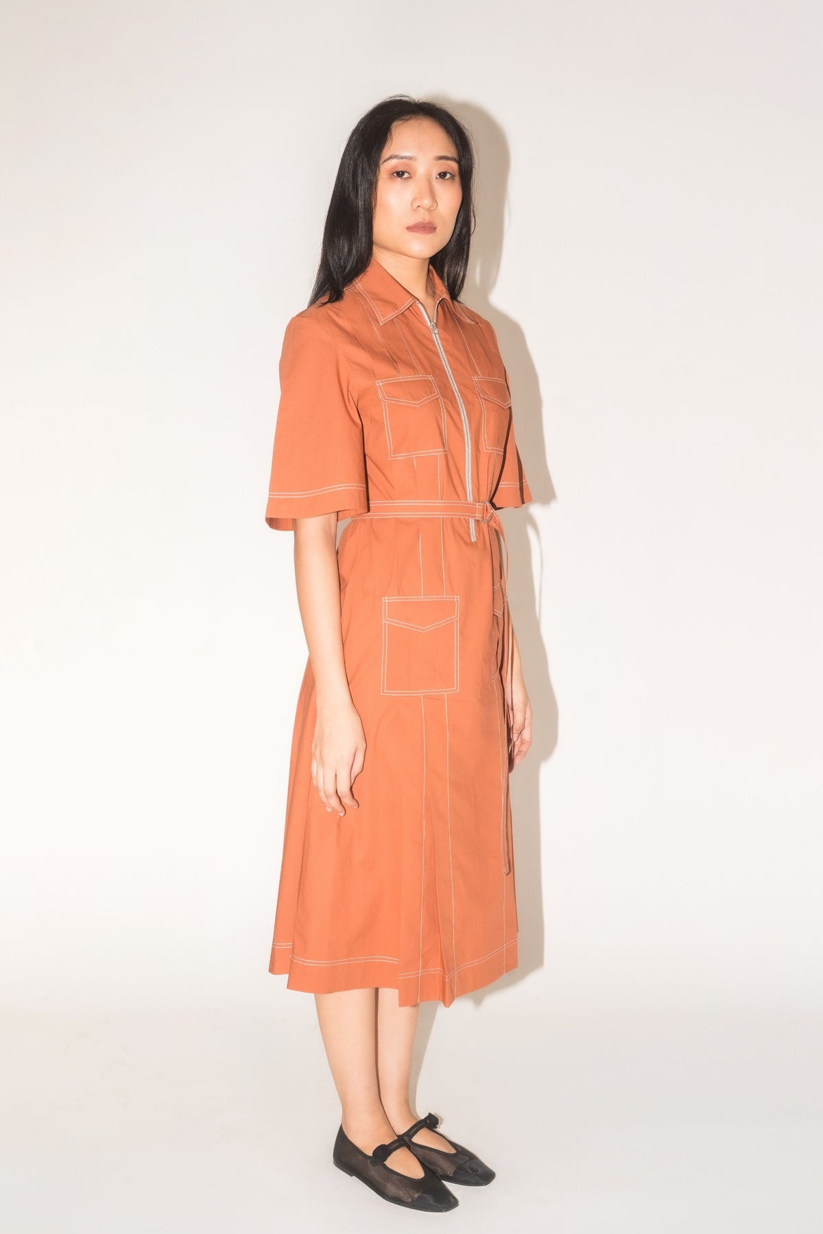 Pleated Safari Brown Dress