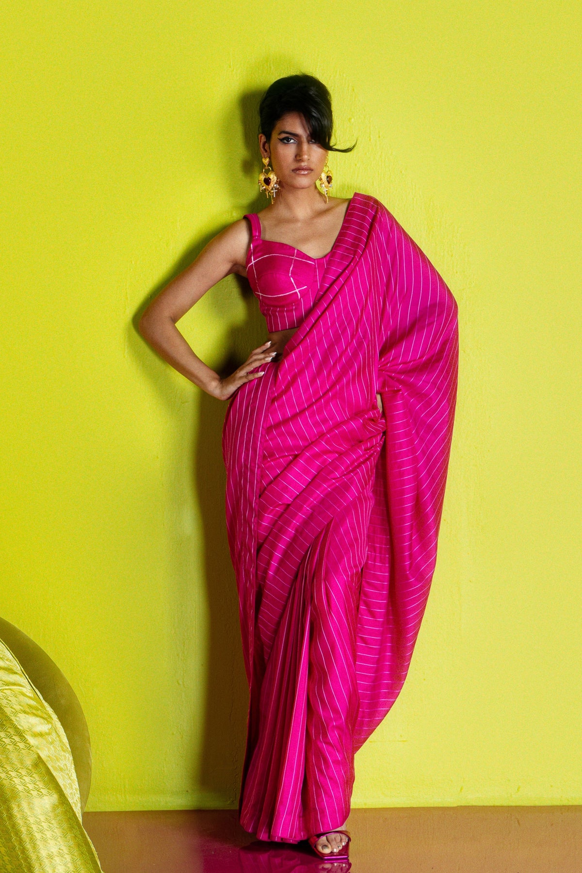 Rani Pink Pinstripe Saree