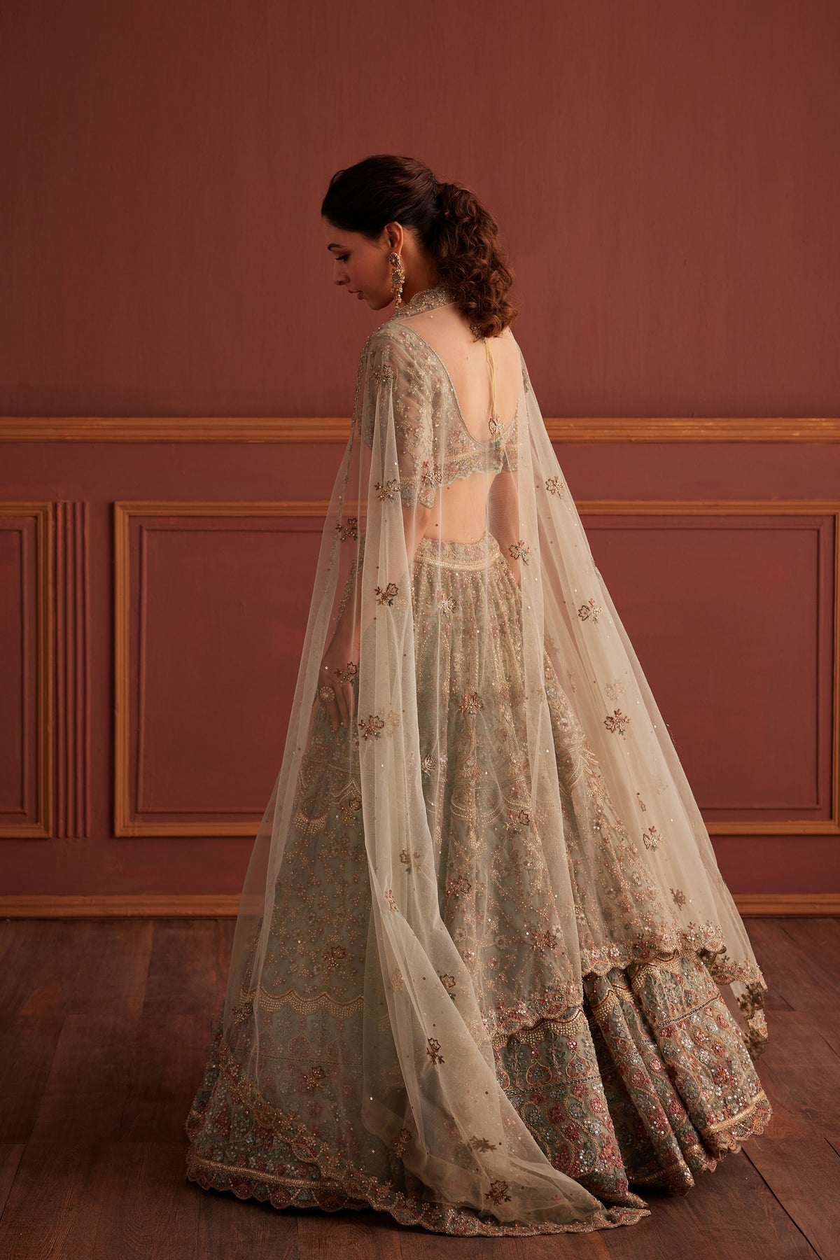 Sage Green Resham Embellished Lehenga