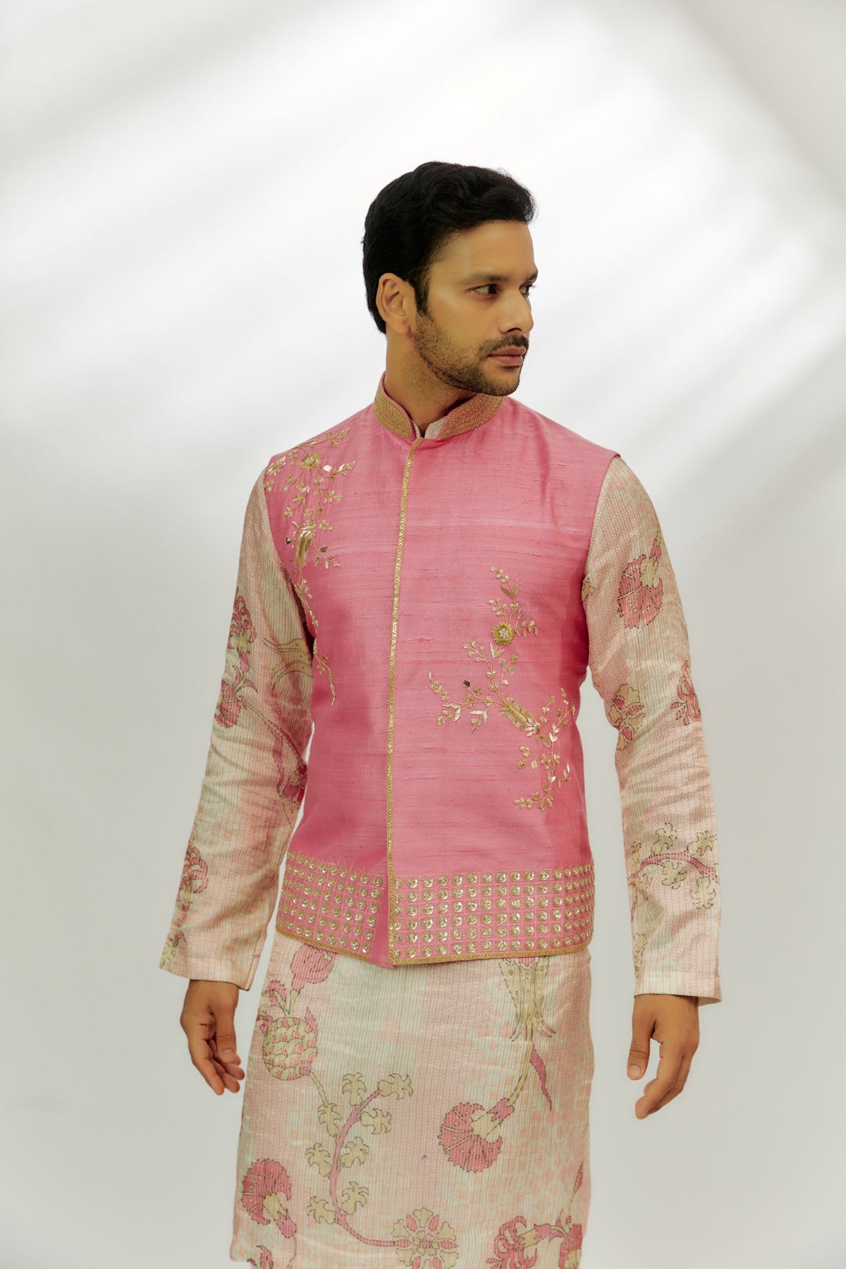 Pastel Pink Silk Kurta - Bundi Set