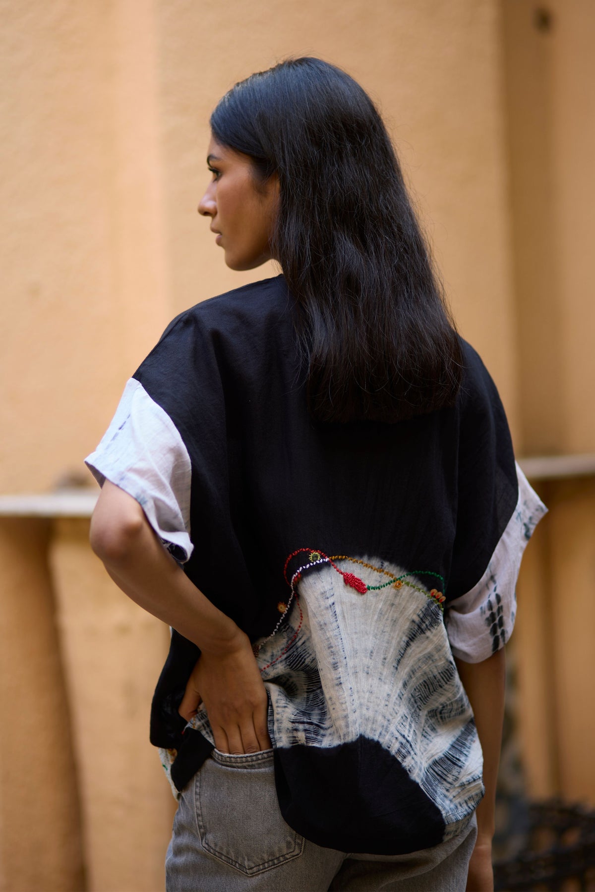 Black Bandhni Embroidered Shirt