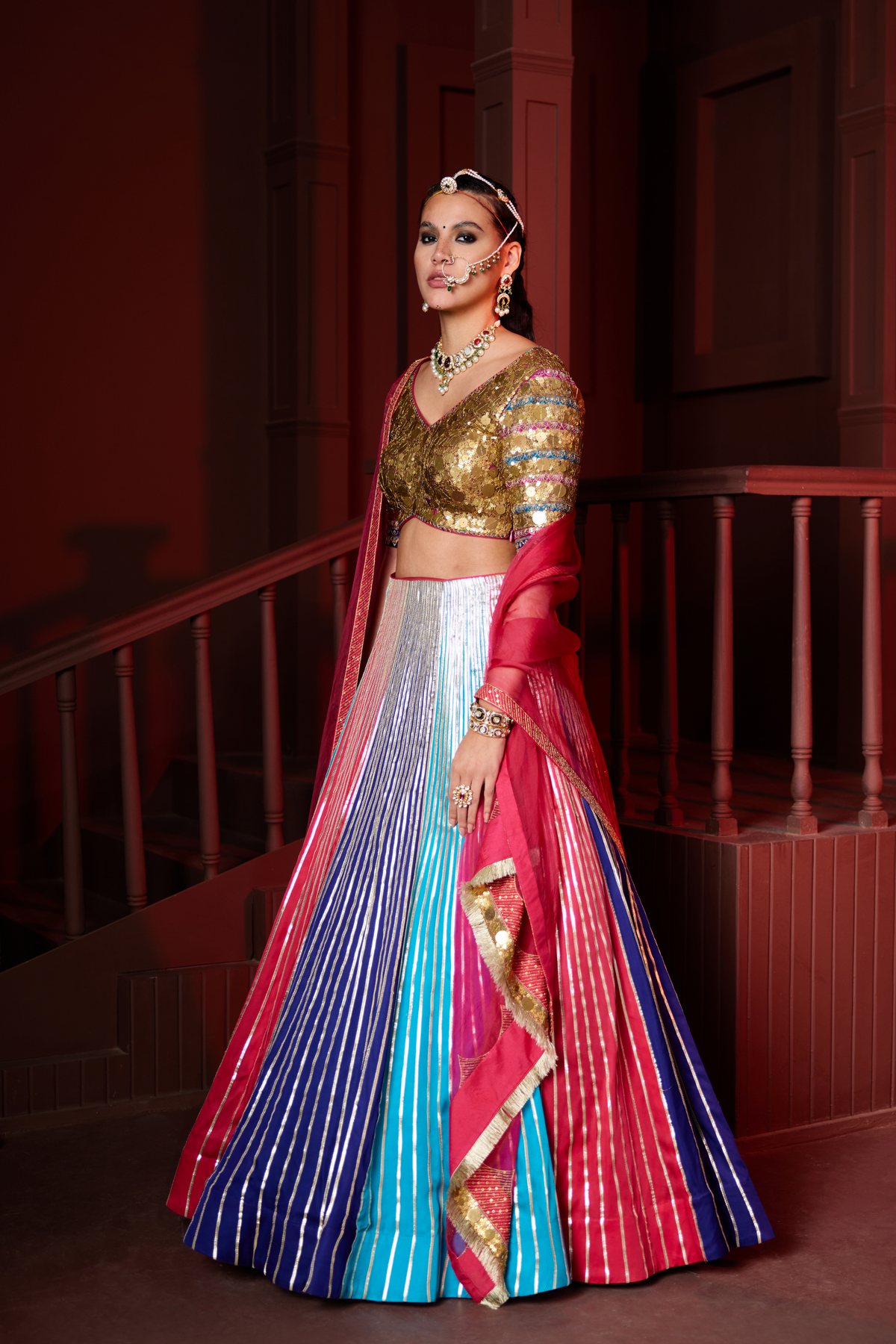 Panelled Gotta Lined Lehenga Set