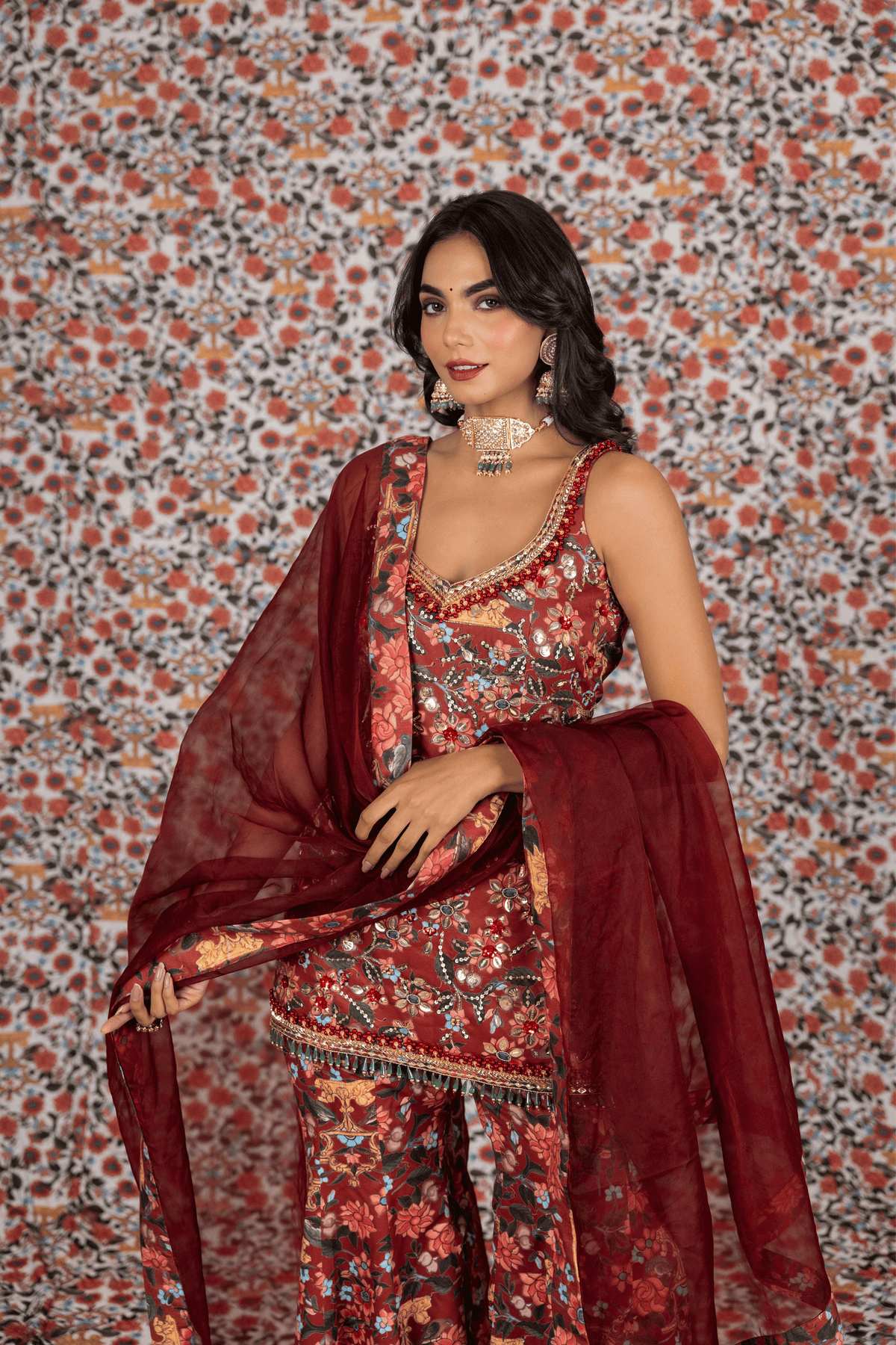 Maroon Sharara Set