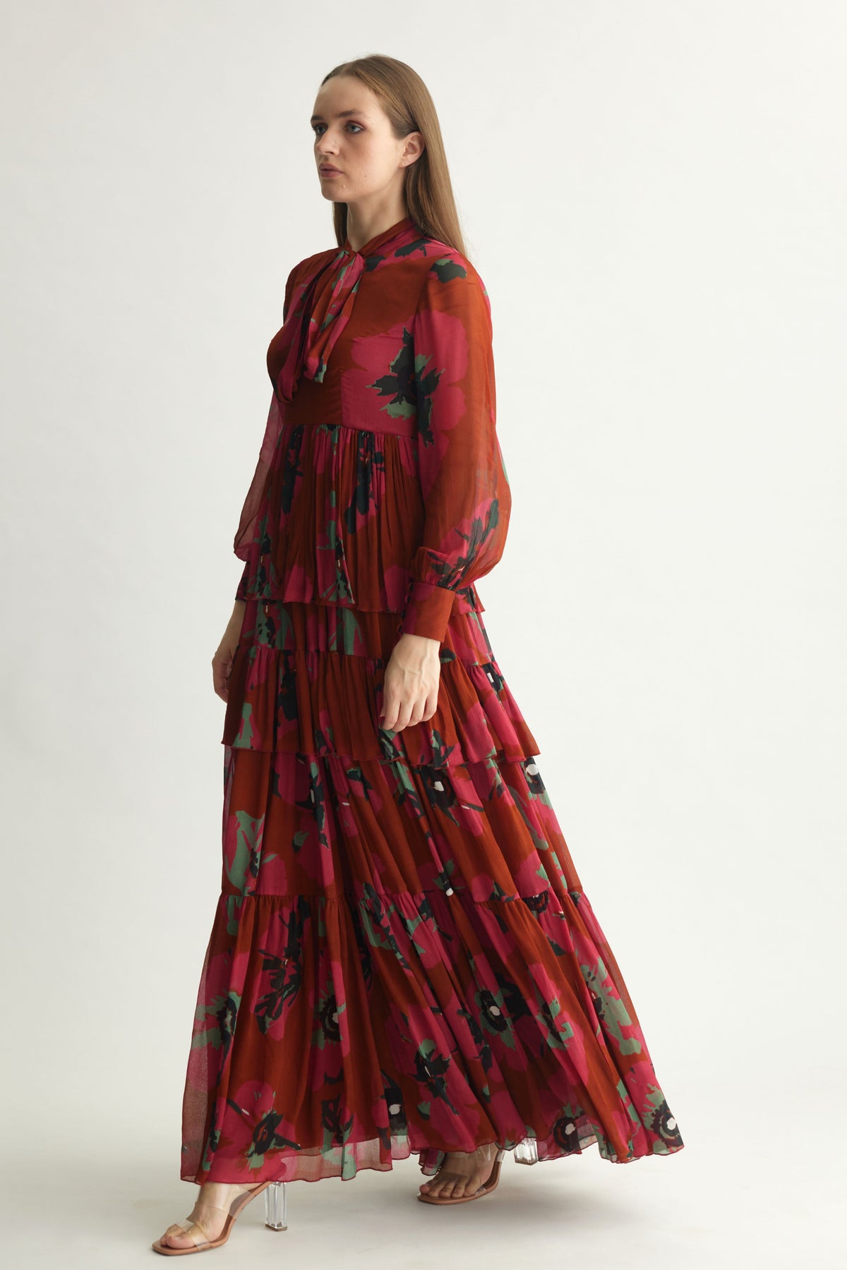 Red Floral Long Dress