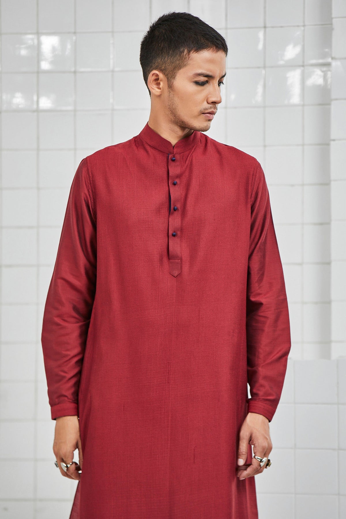 Red Khinsar Pintuck Kurta Set