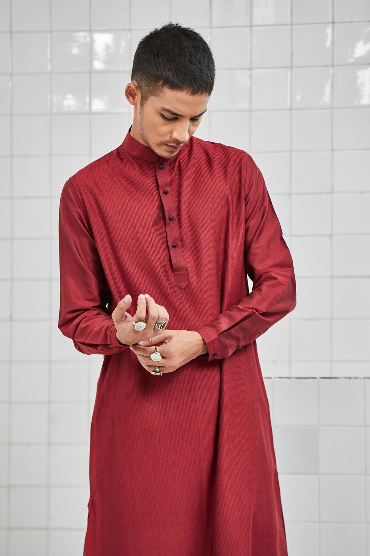 Red Khinsar Pintuck Kurta Set