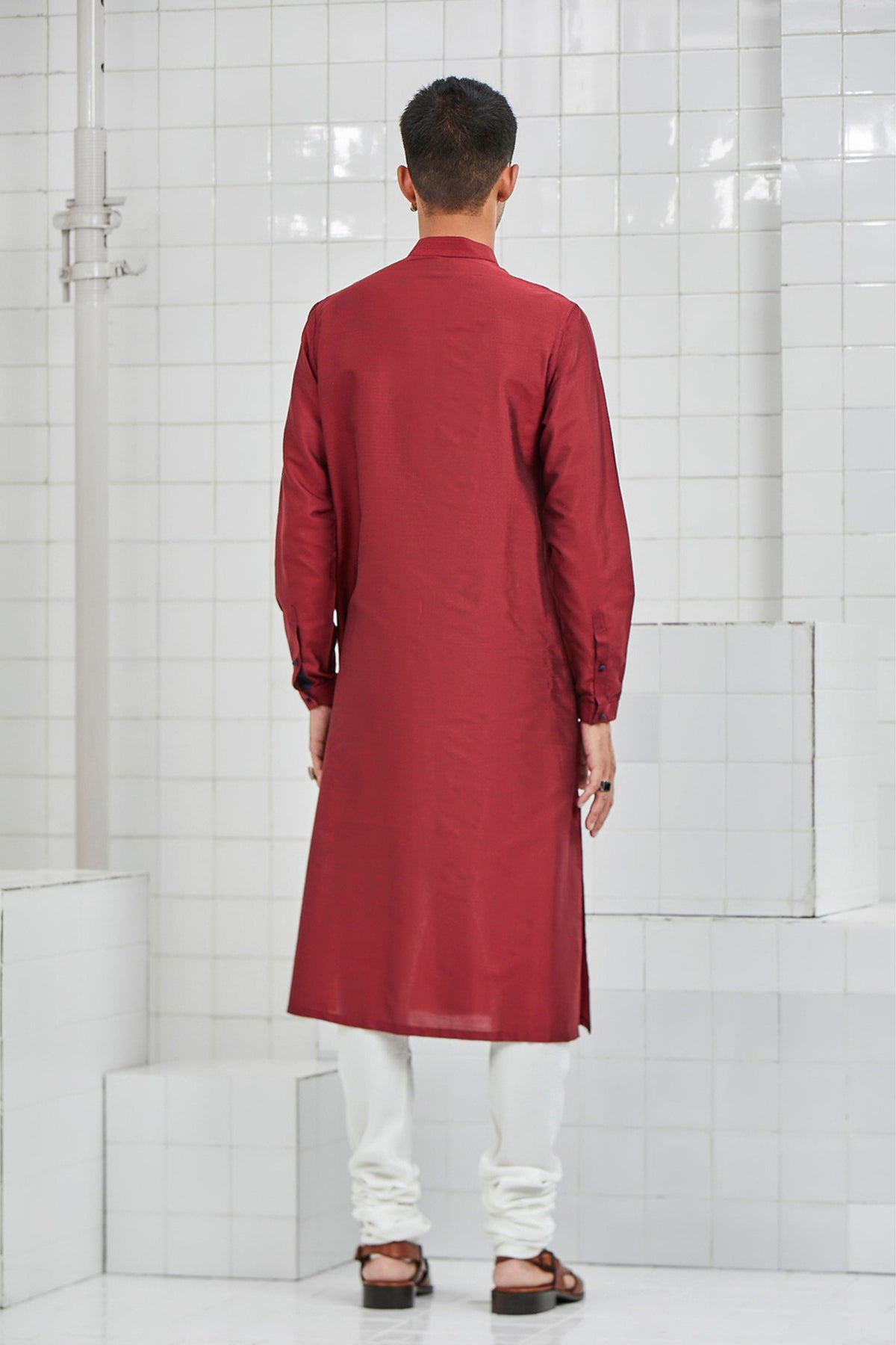 Red Khinsar Pintuck Kurta Set