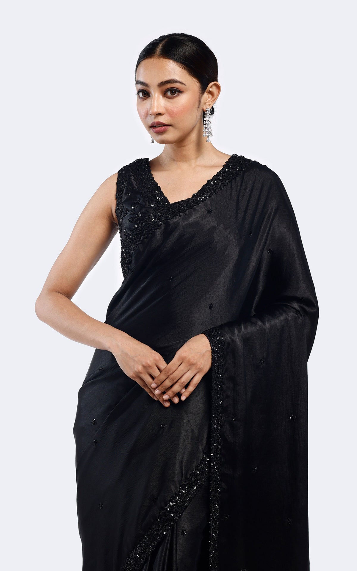 Monochromatic embellished satin saree