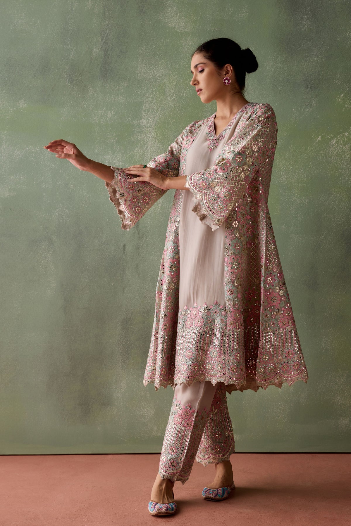 Grey Floral Kurta Set