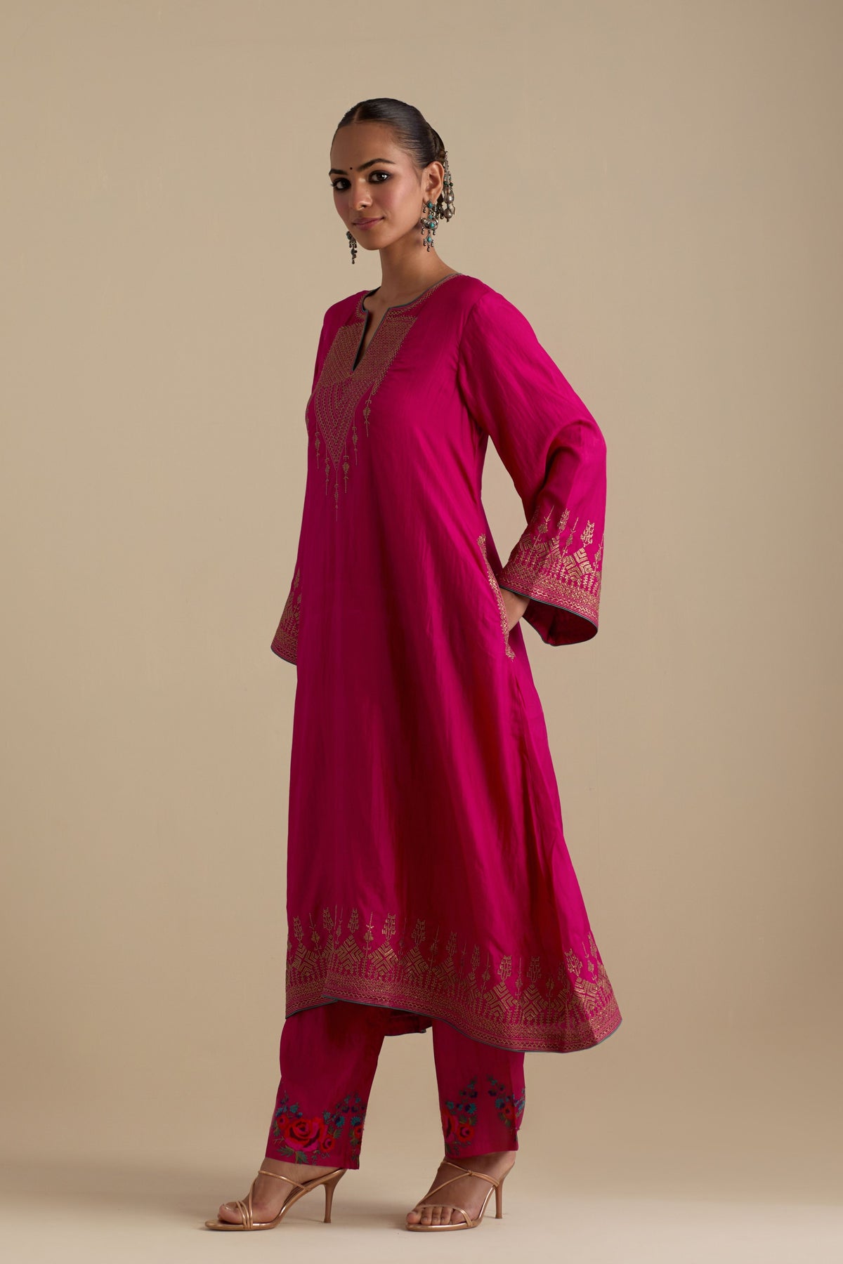 Fuchsia A-line Kurta Set