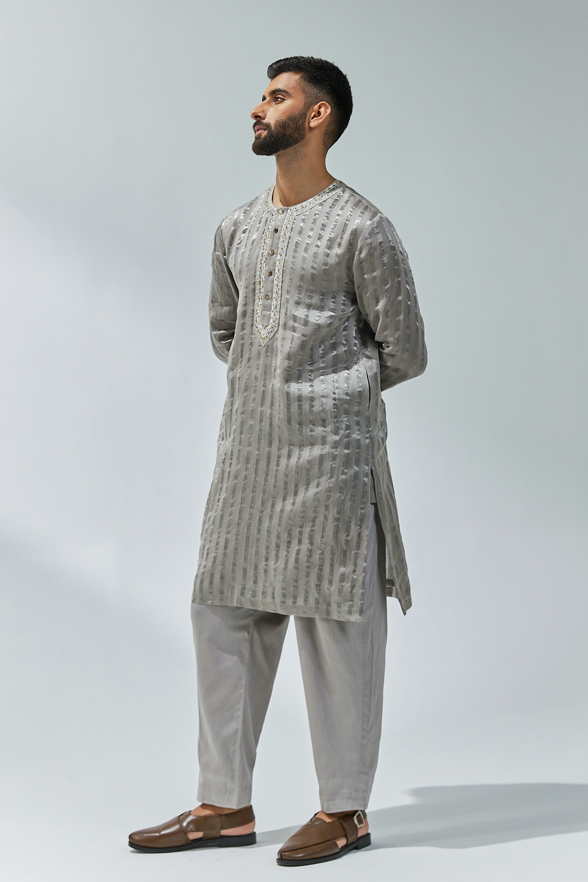 Grey Embroidered Kurta Sets