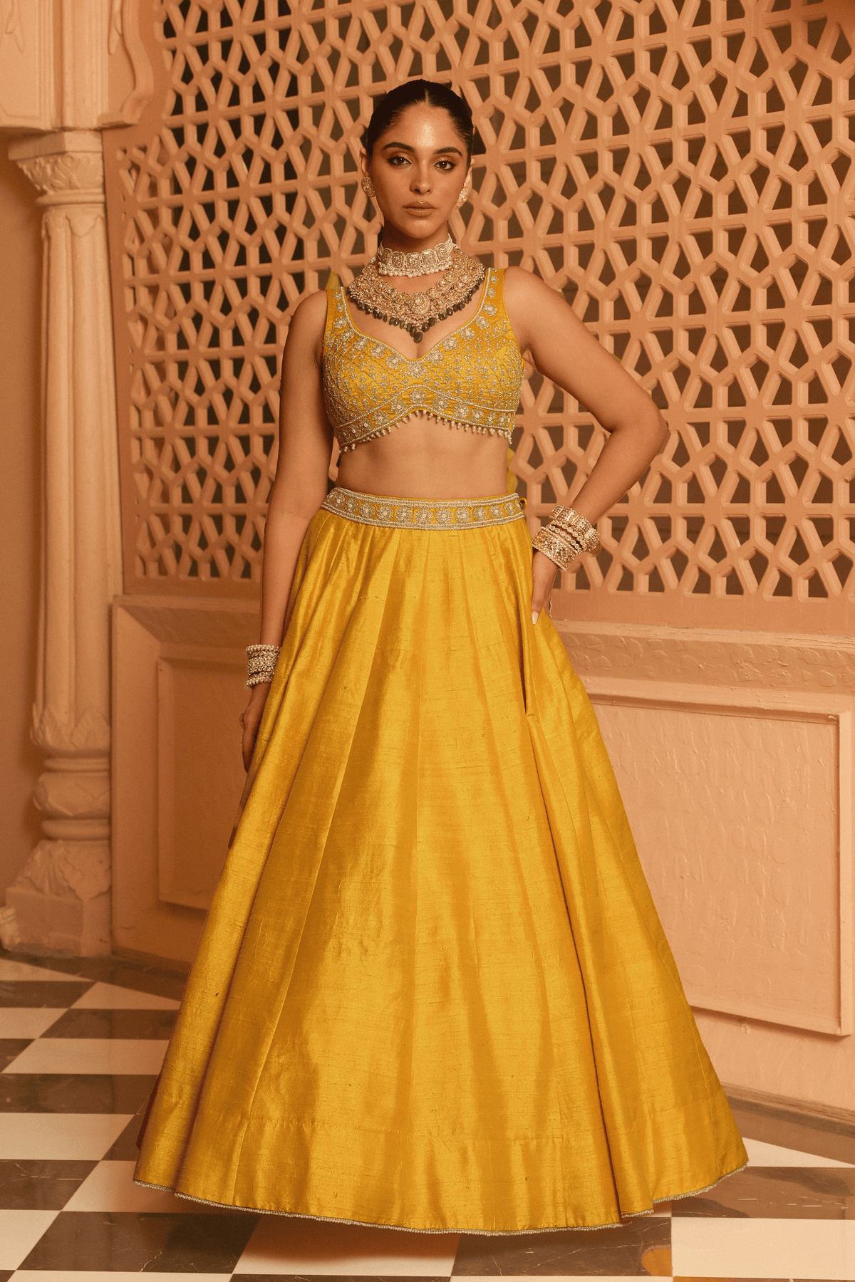 Mazhum Mustard Lehenga Set